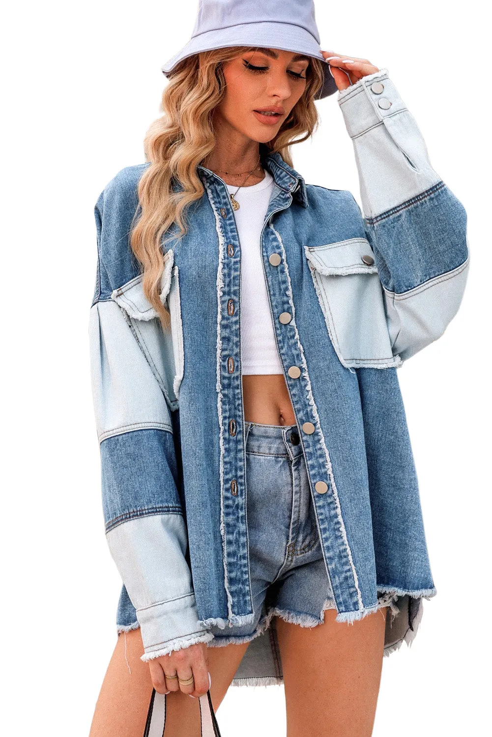 🔥 Patchwork Raw Hem Oversized Denim Jacket: For When You Need to Look Like You’re Adulting, But Really You’re Just Avoiding Everything 🔥