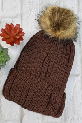 #1 Brown Pom-Pom Beanie