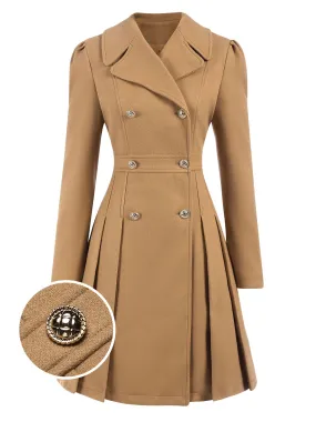 1940s Lapel Double-Breasted Pocket A-Line Coat