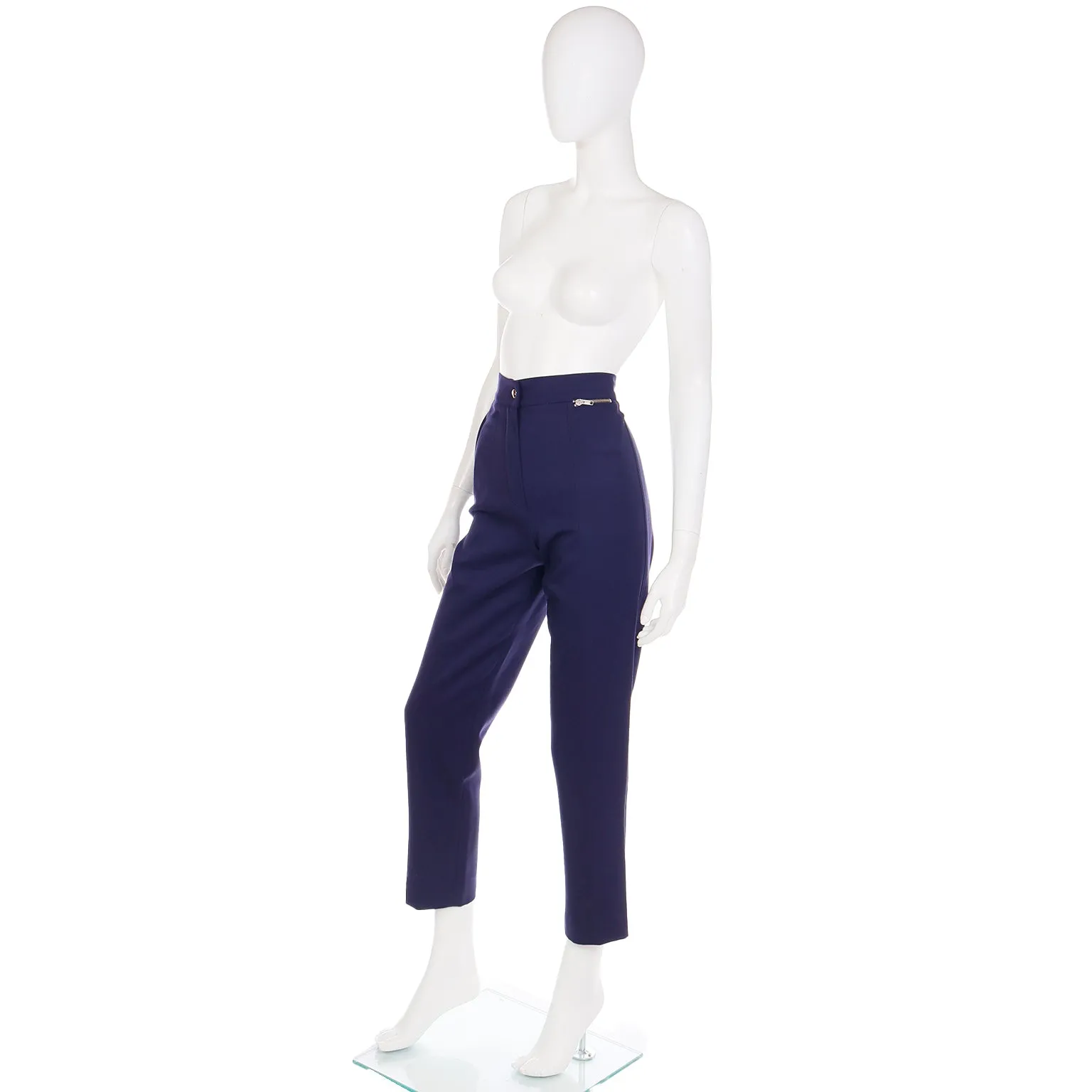 1980s Claude Montana Paris High Waisted Pants Vintage Blue Trousers