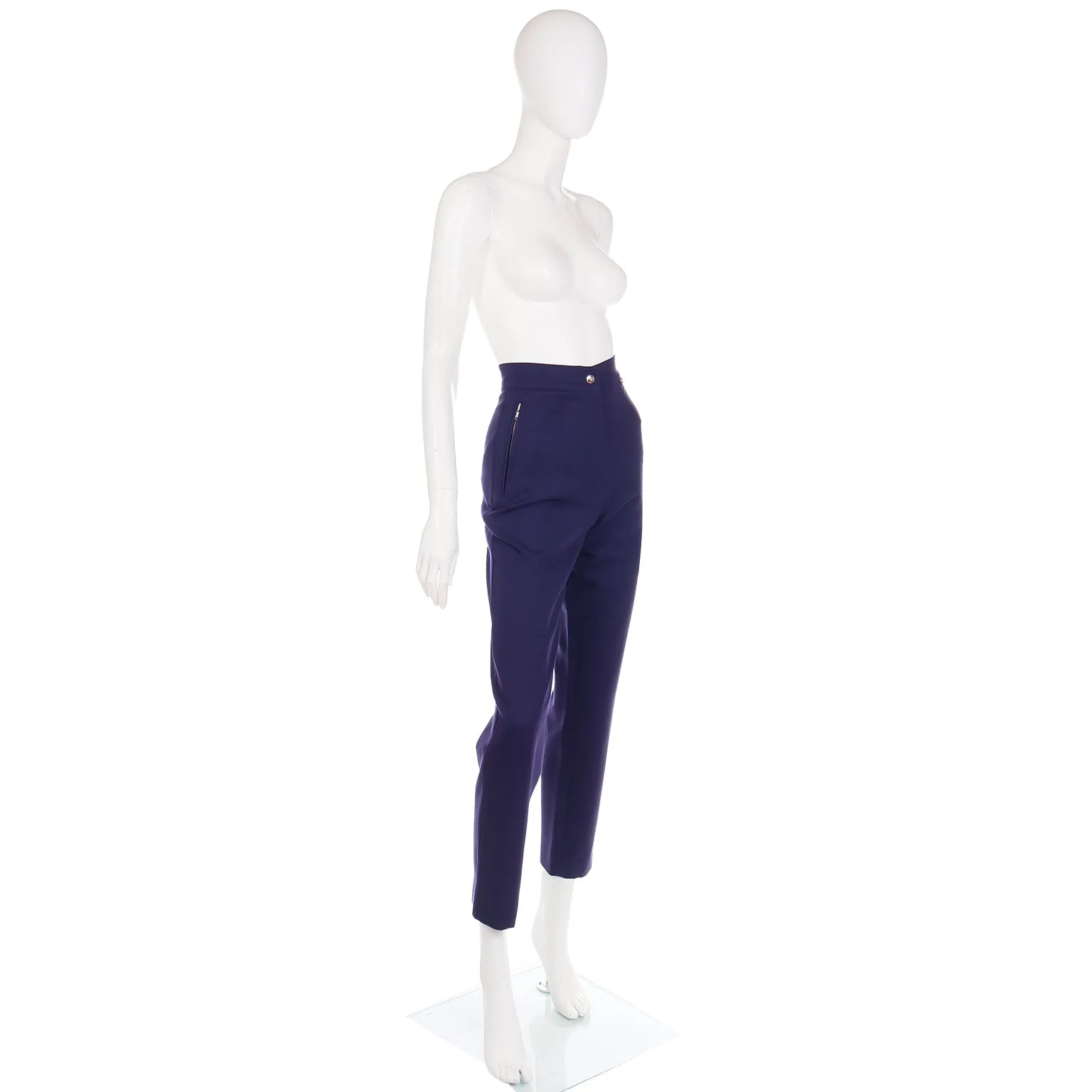 1980s Claude Montana Paris High Waisted Pants Vintage Blue Trousers