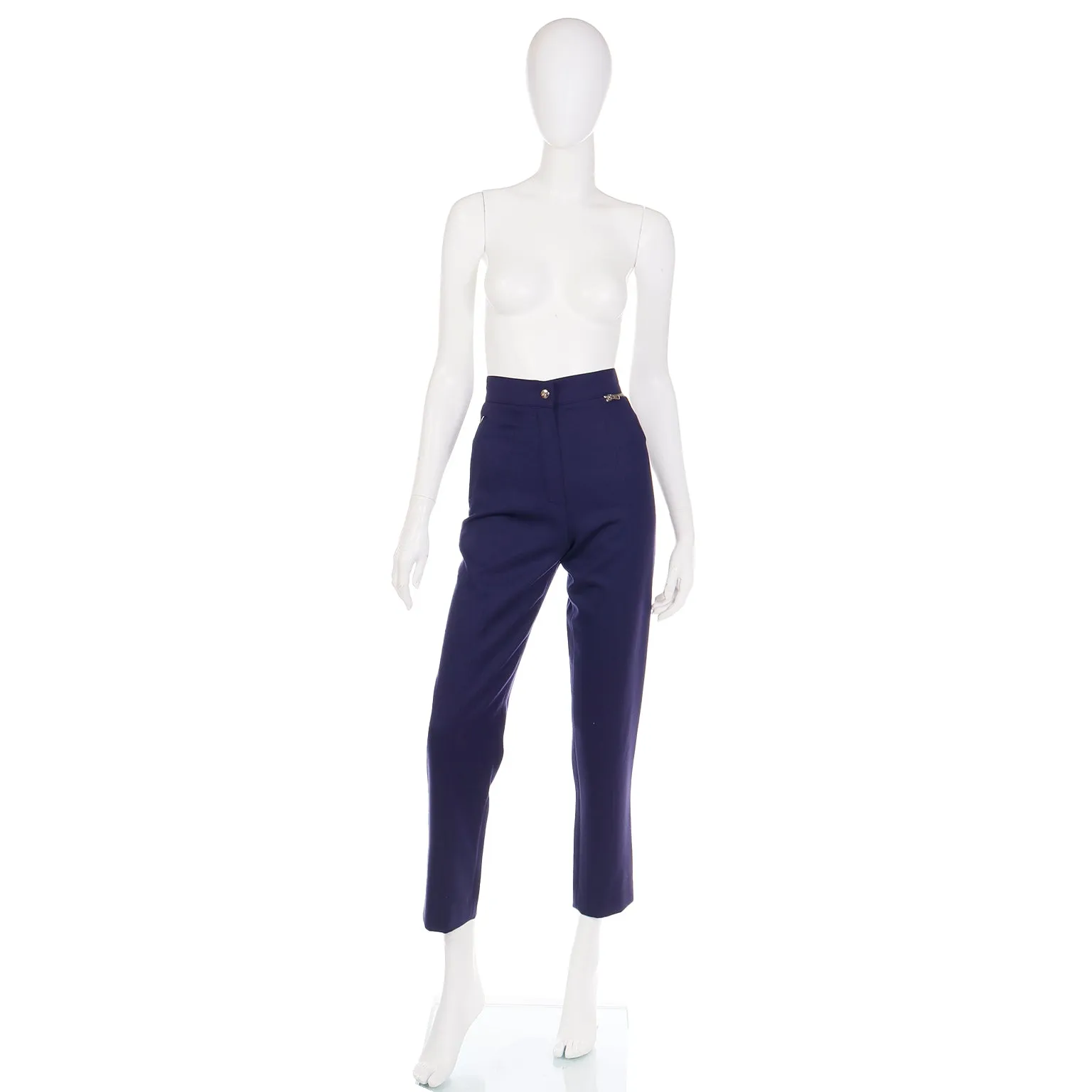 1980s Claude Montana Paris High Waisted Pants Vintage Blue Trousers