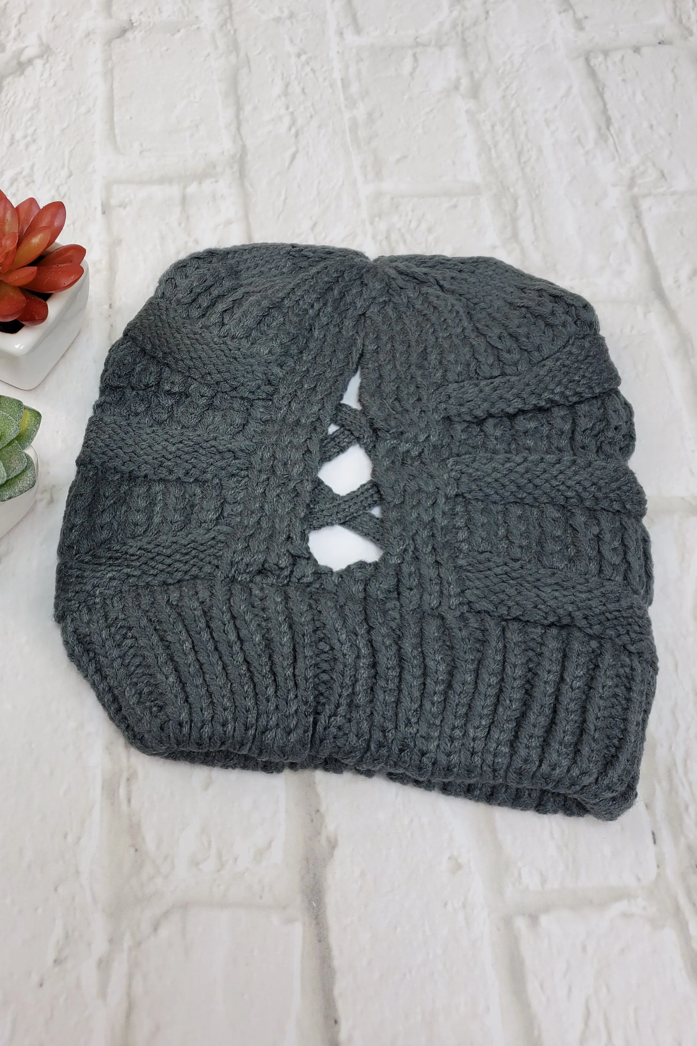 #22 Dark Grey Ponytail Beanie