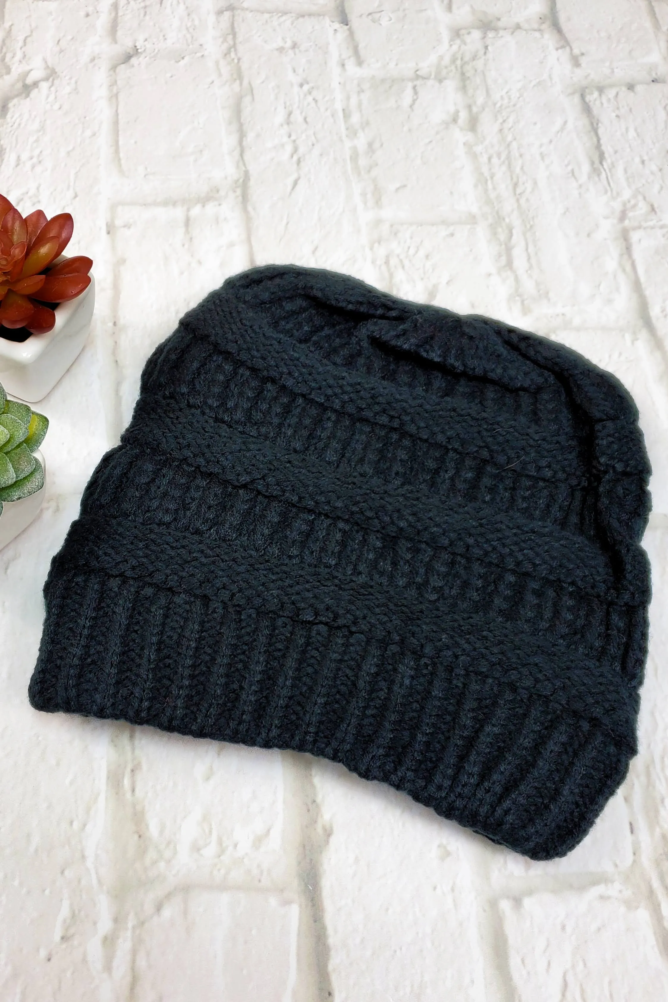 #25 Black Ponytail Beanie