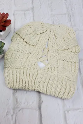 #28 Cream Ponytail Beanie