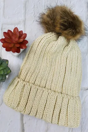 #3 Cream Pom-Pom Beanie