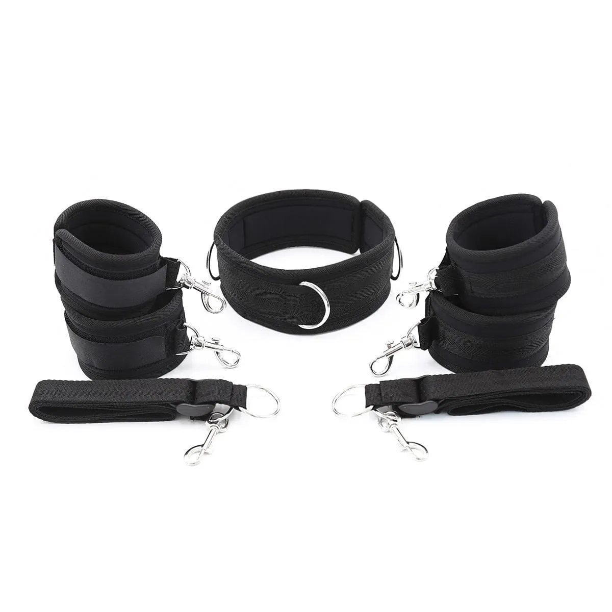 3418MQ      7 Pc Bondage Fantasy Wrist and Ankle Cuffs with Collar and Tether Straps - MEGA Deal