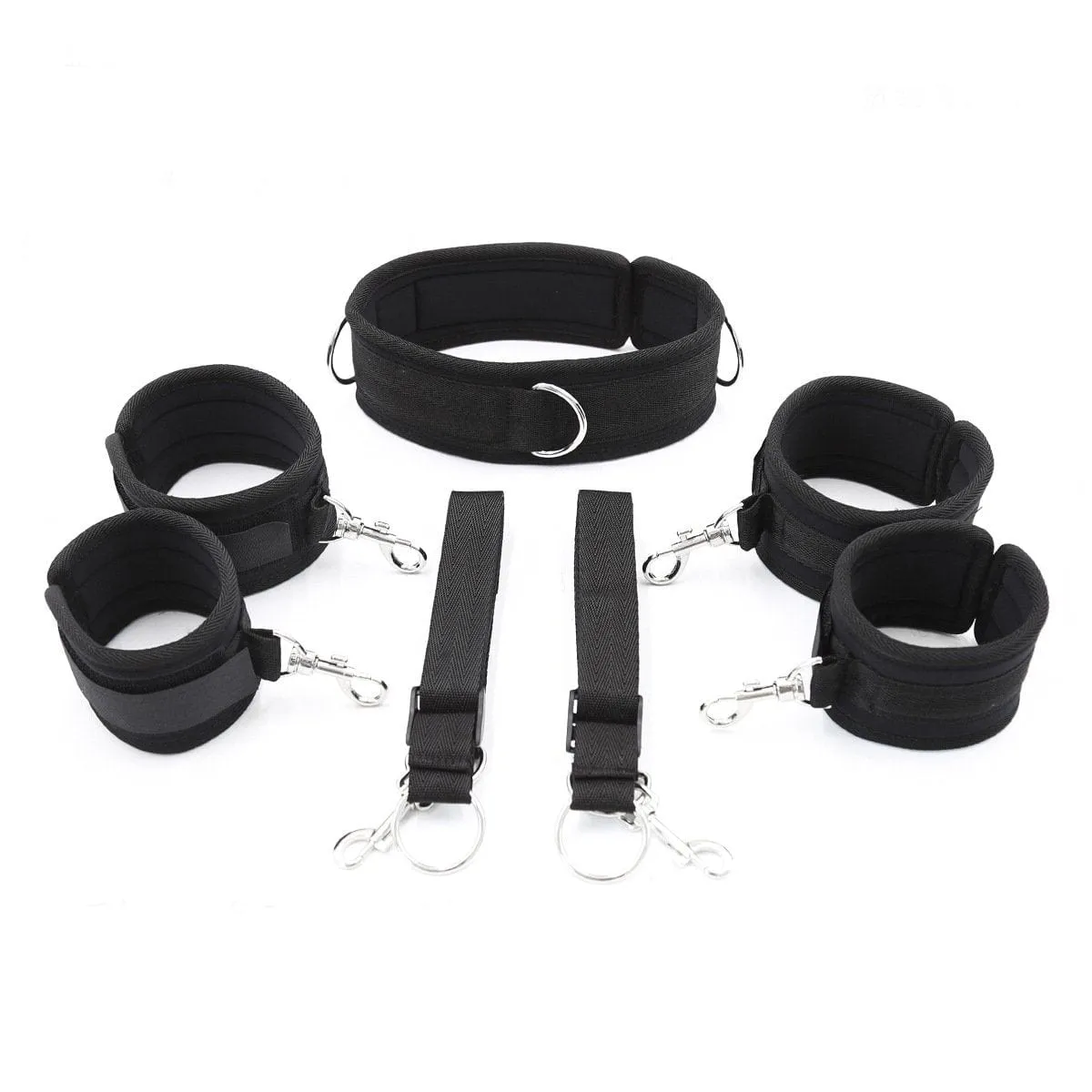 3418MQ      7 Pc Bondage Fantasy Wrist and Ankle Cuffs with Collar and Tether Straps - MEGA Deal