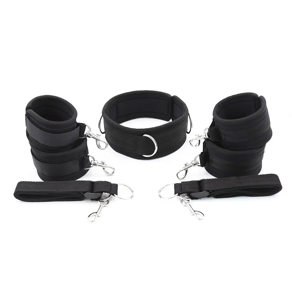 3418MQ      7 Pc Bondage Fantasy Wrist and Ankle Cuffs with Collar and Tether Straps