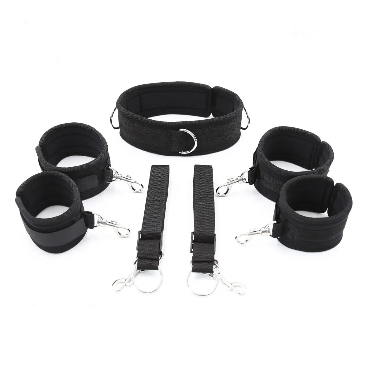 3418MQ      7 Pc Bondage Fantasy Wrist and Ankle Cuffs with Collar and Tether Straps