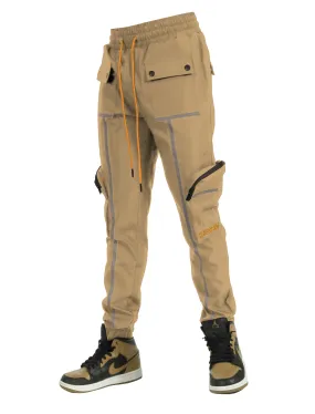 3D MULTI POCKET NYLON CARGO PANTS W. REFLECTIVE TAPE-P11205 (KHAKI)