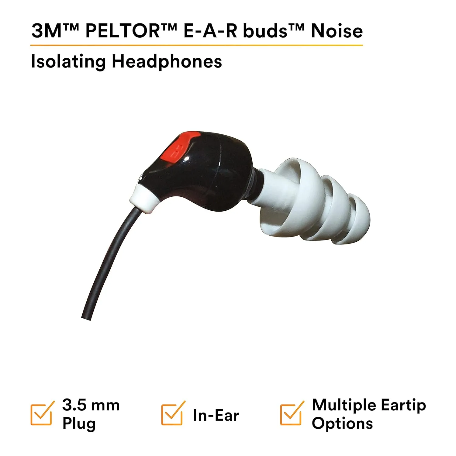 3M PELTOR E-A-R EARbud2600N Ear Buds Noise Isolating Headphones, Black. Each