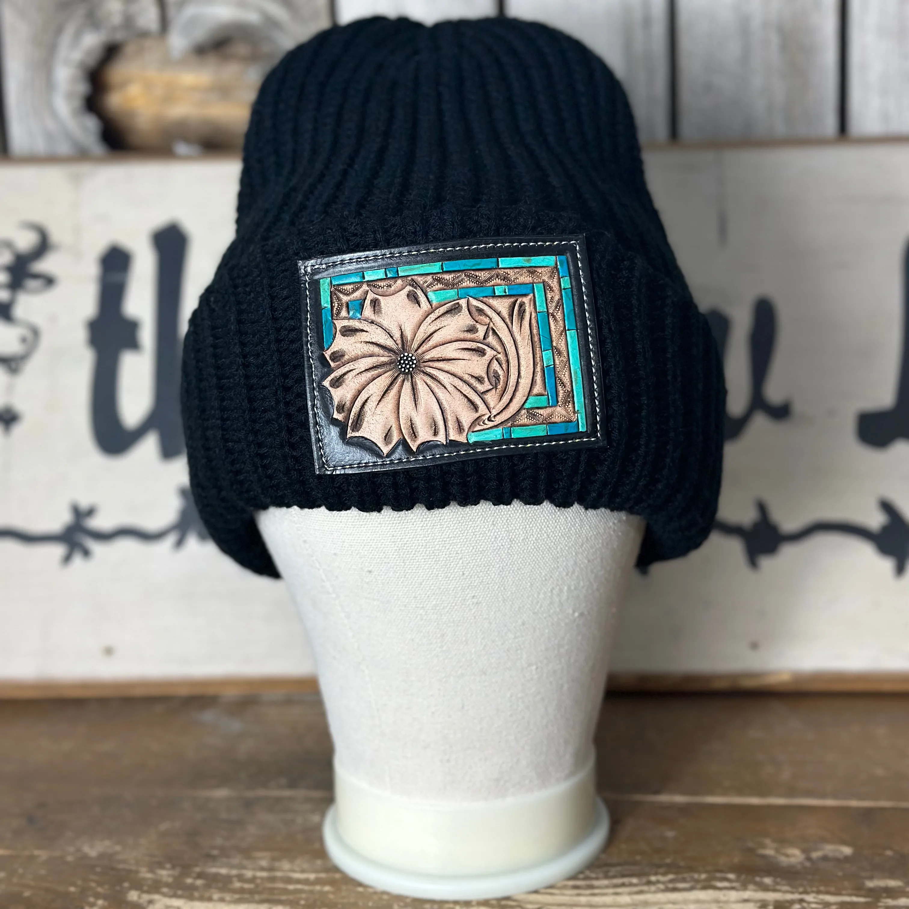 Amanda Rose Chunky Beanie w/ Hand Tooled Patch