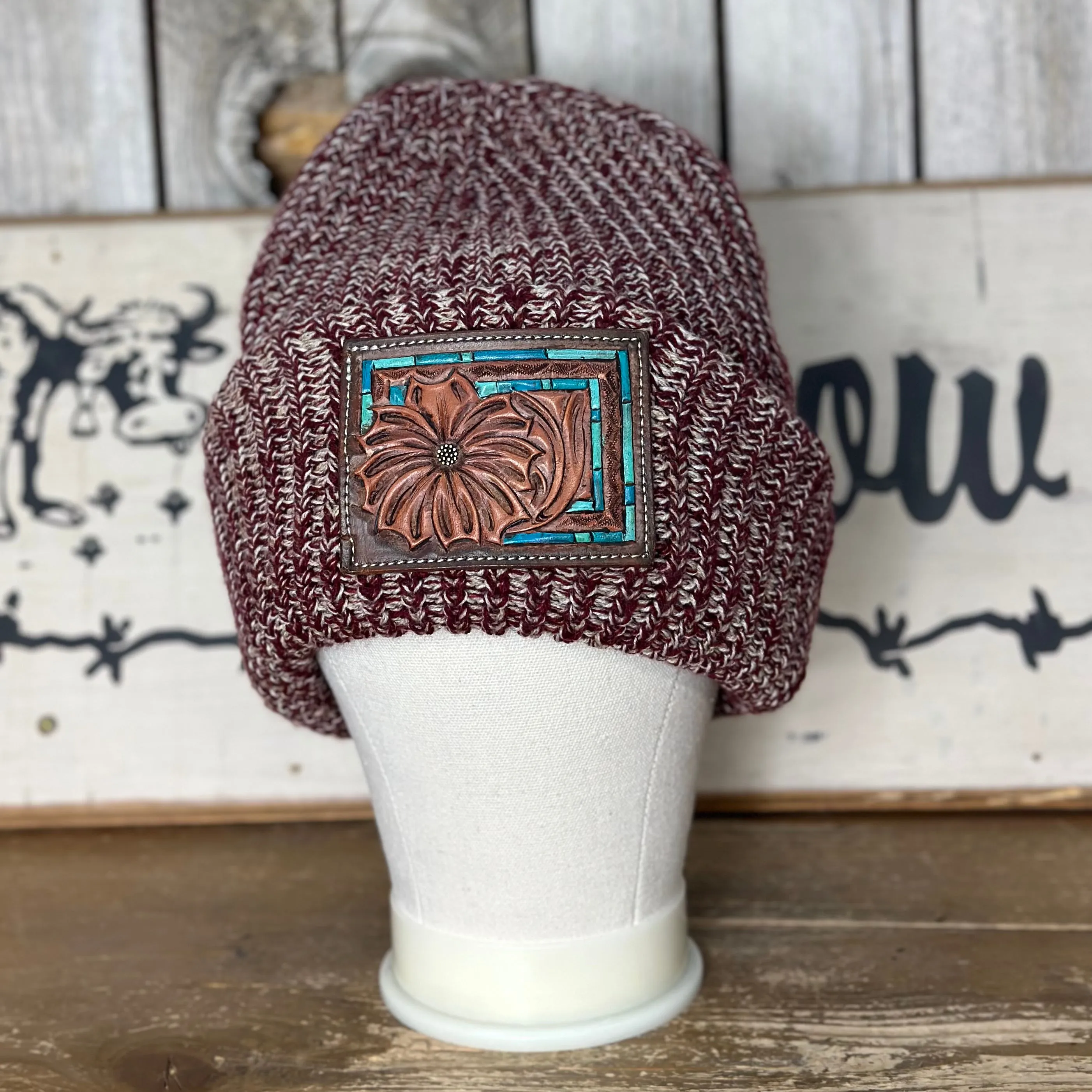 Amanda Rose Chunky Beanie w/ Hand Tooled Patch