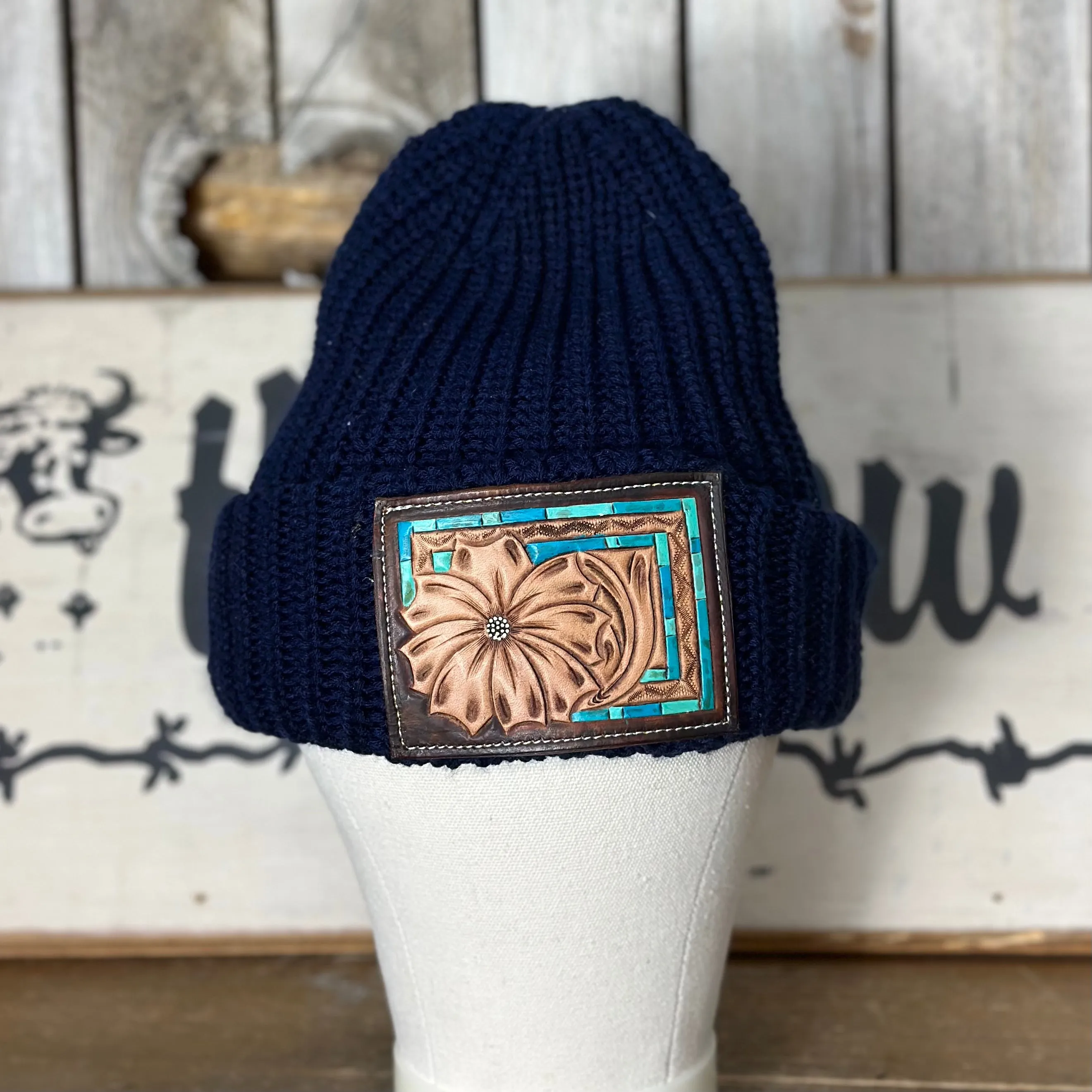 Amanda Rose Chunky Beanie w/ Hand Tooled Patch