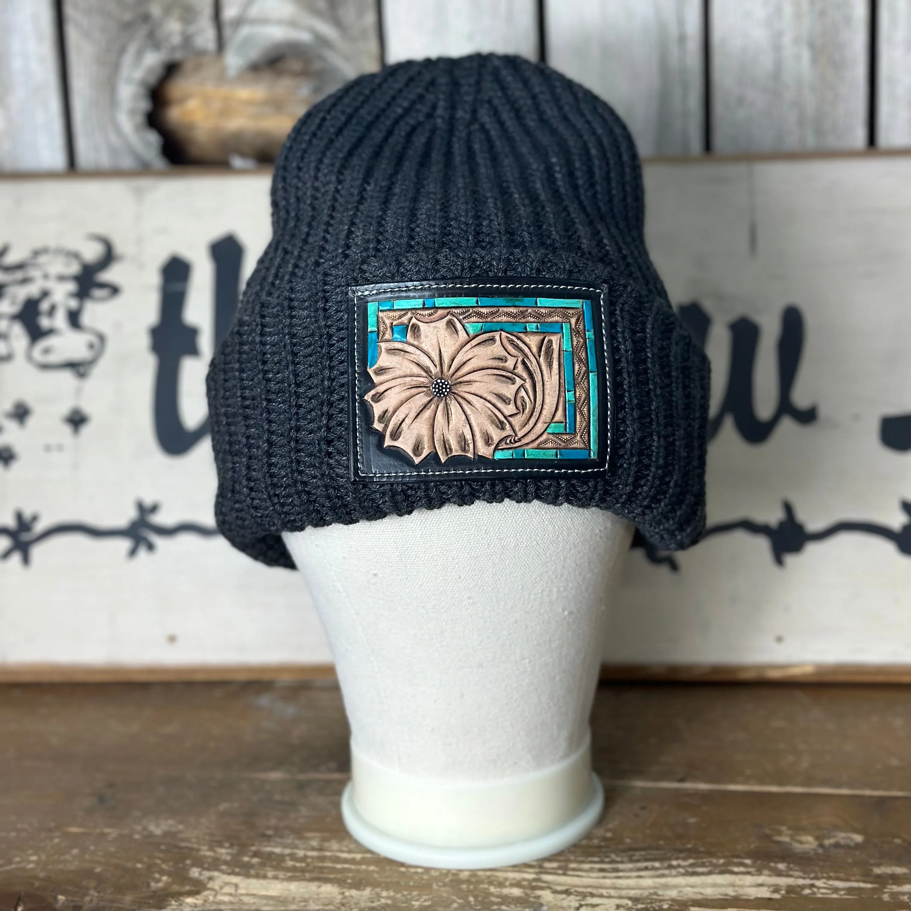 Amanda Rose Chunky Beanie w/ Hand Tooled Patch