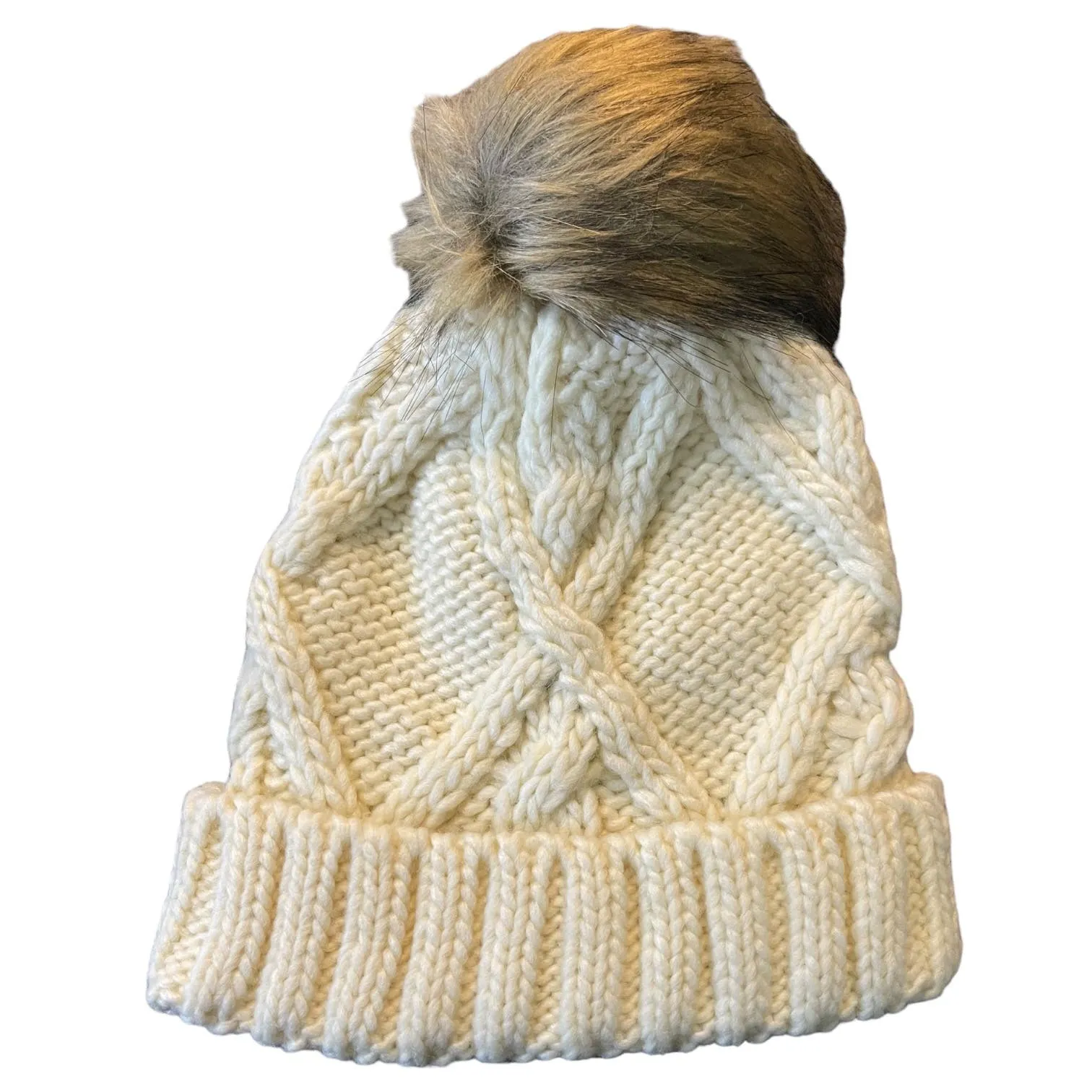 Amazon Essentials Kids Knit Cream Faux PomPom Beanie