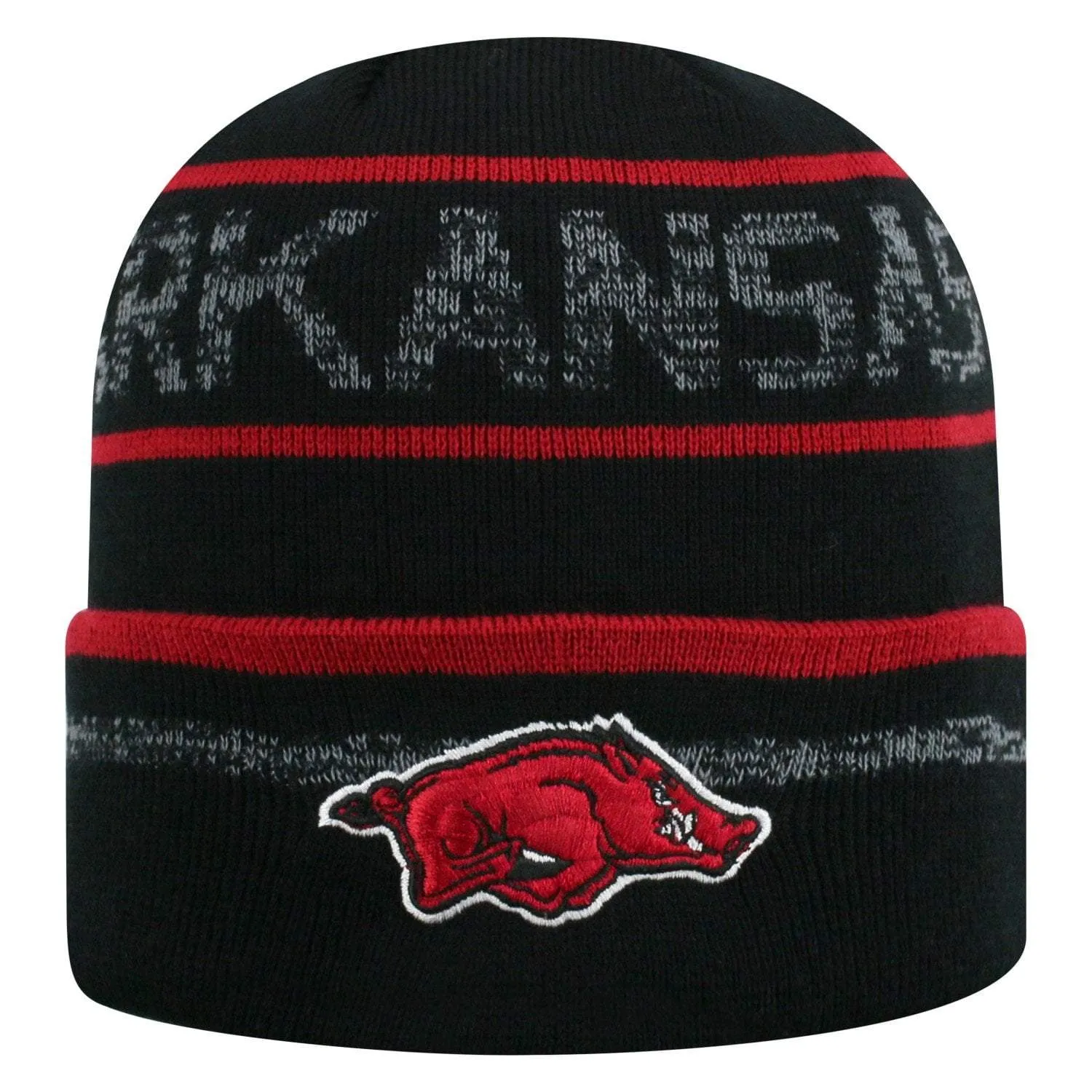 Arkansas Razorbacks TOW Black Striped "Effect" Style Cuffed Knit Beanie Cap