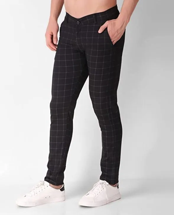 AUBORON Black Slim Fit Casual Trousers