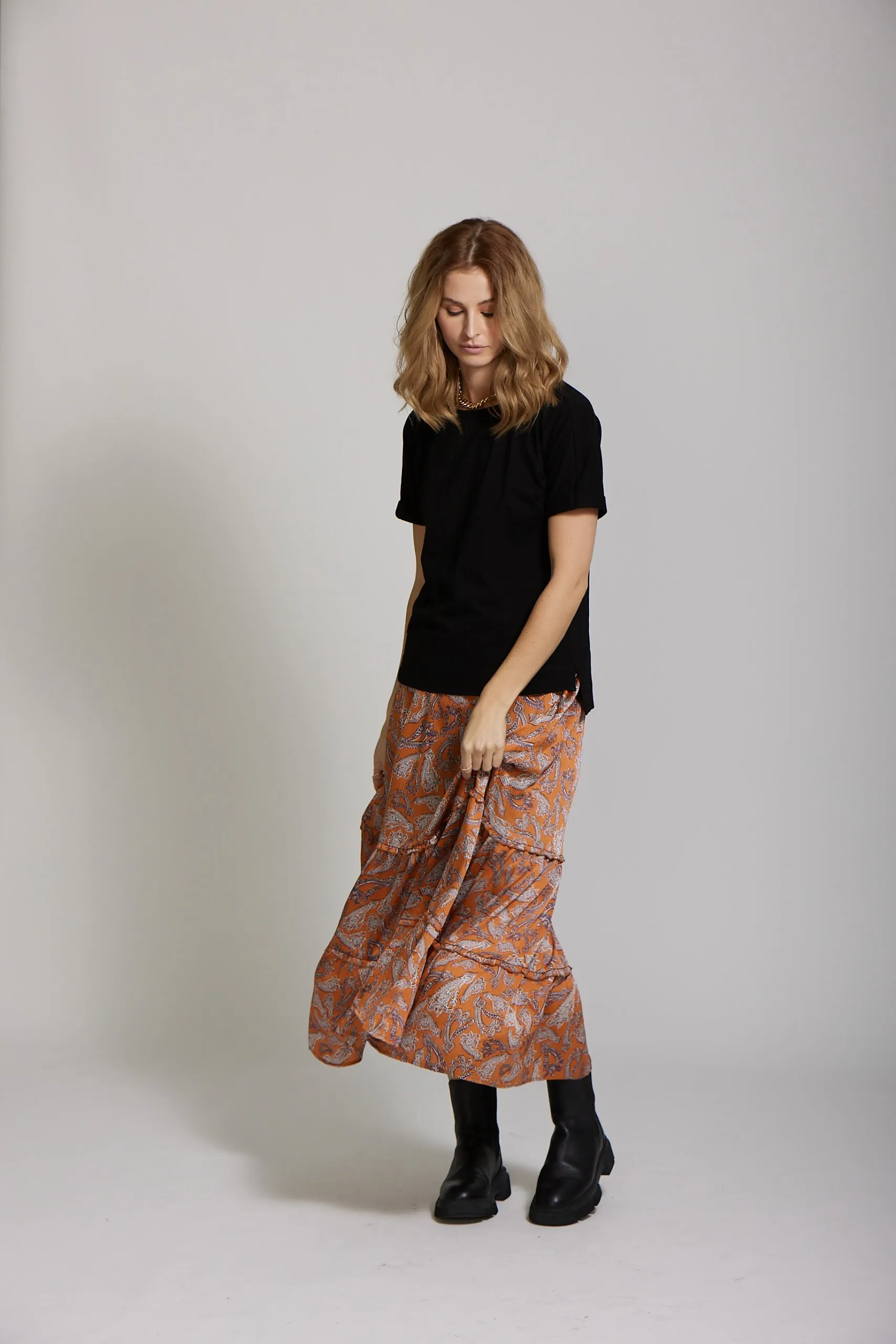 Audrey Skirt - Rust Paisley print