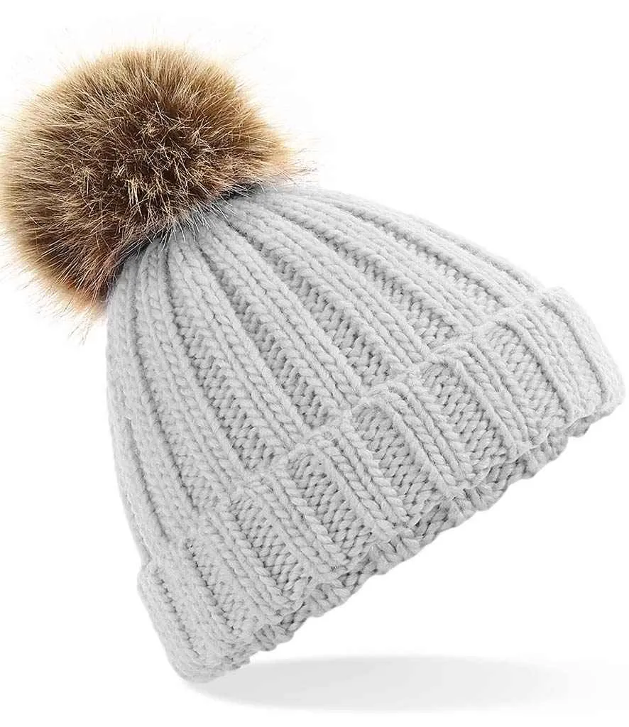 BB412B - Beechfield Junior Faux Fur Pom Pom Chunky Beanie