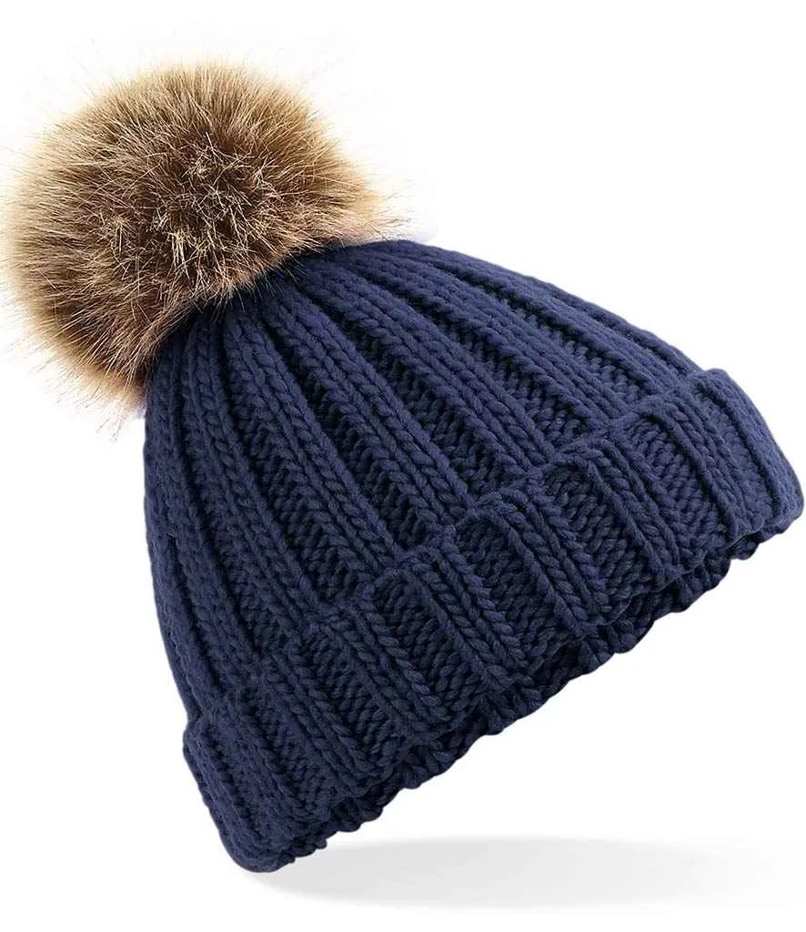 BB412B - Beechfield Junior Faux Fur Pom Pom Chunky Beanie