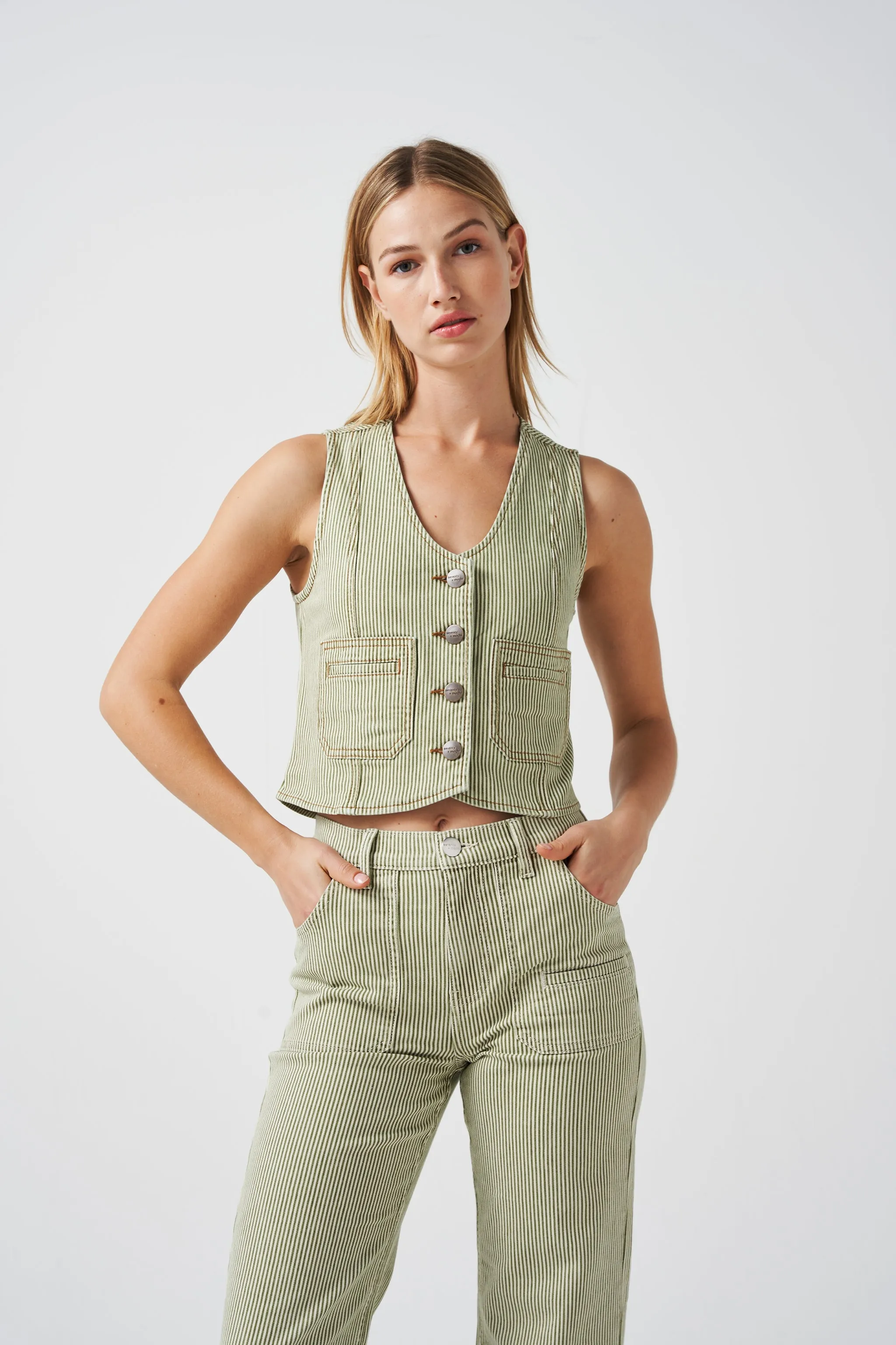 Bea Vest in Khaki Stripe