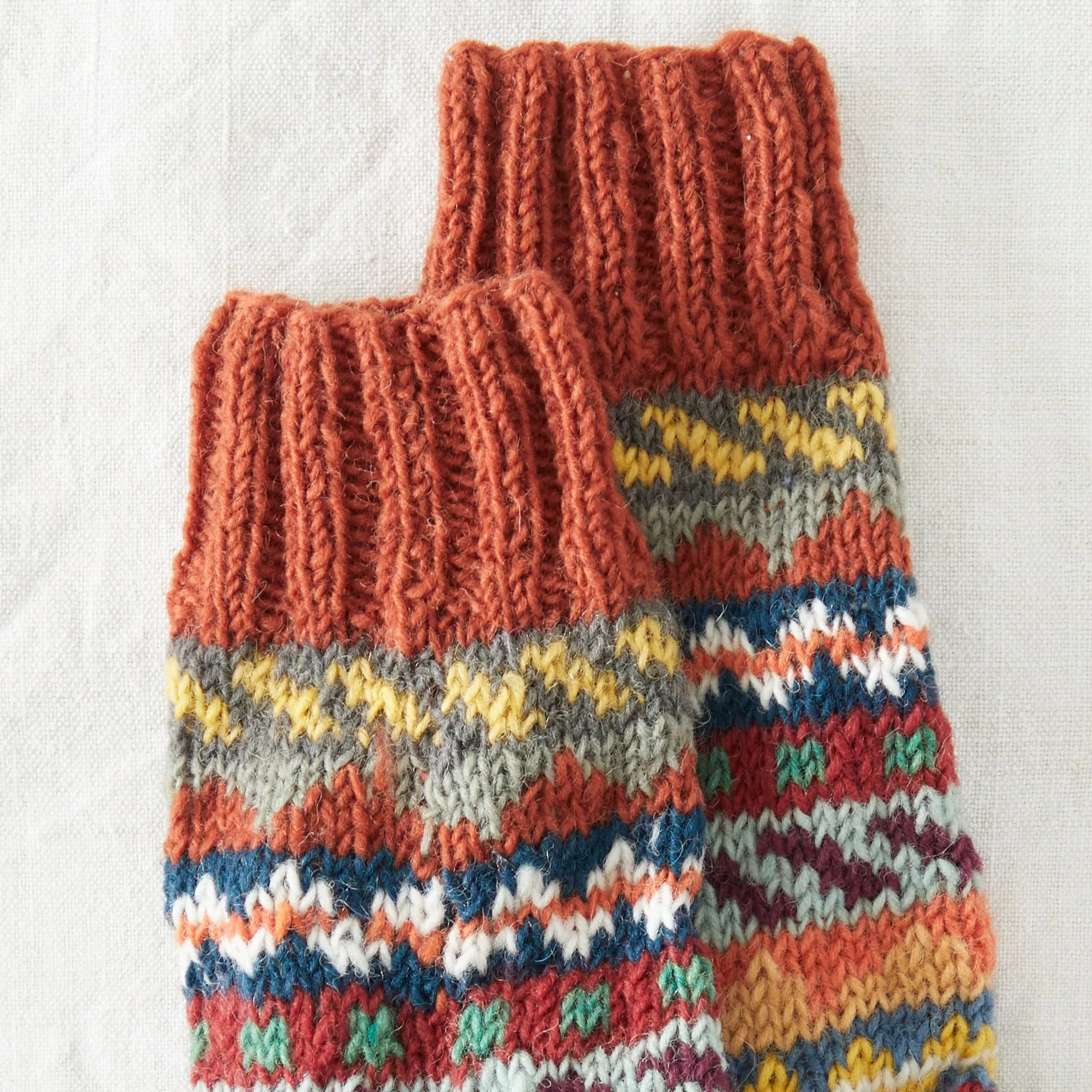 BHAWANA Fair Isle Legwarmers Handknit Waste Wool (WS)