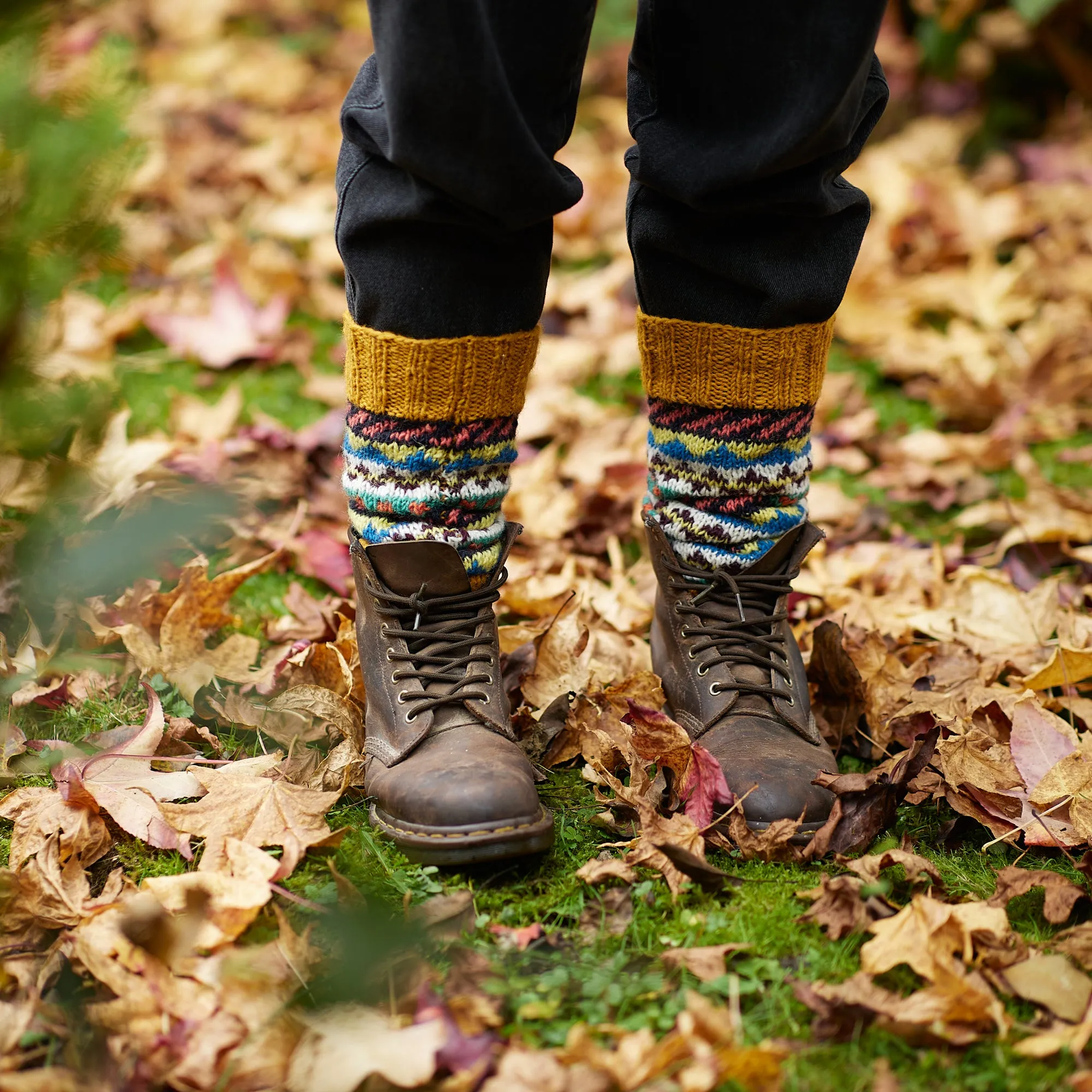 BHAWANA Fair Isle Legwarmers Handknit Waste Wool (WS)