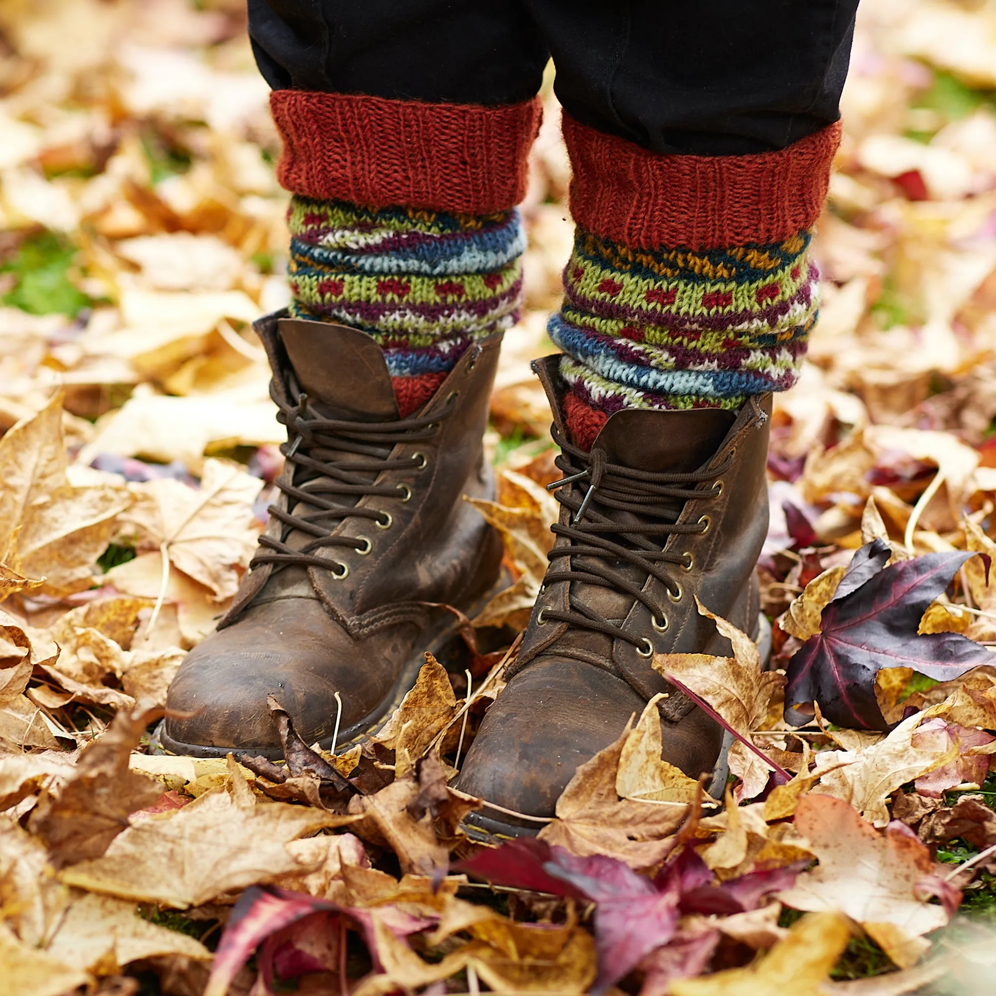 BHAWANA Fair Isle Legwarmers Handknit Waste Wool (WS)