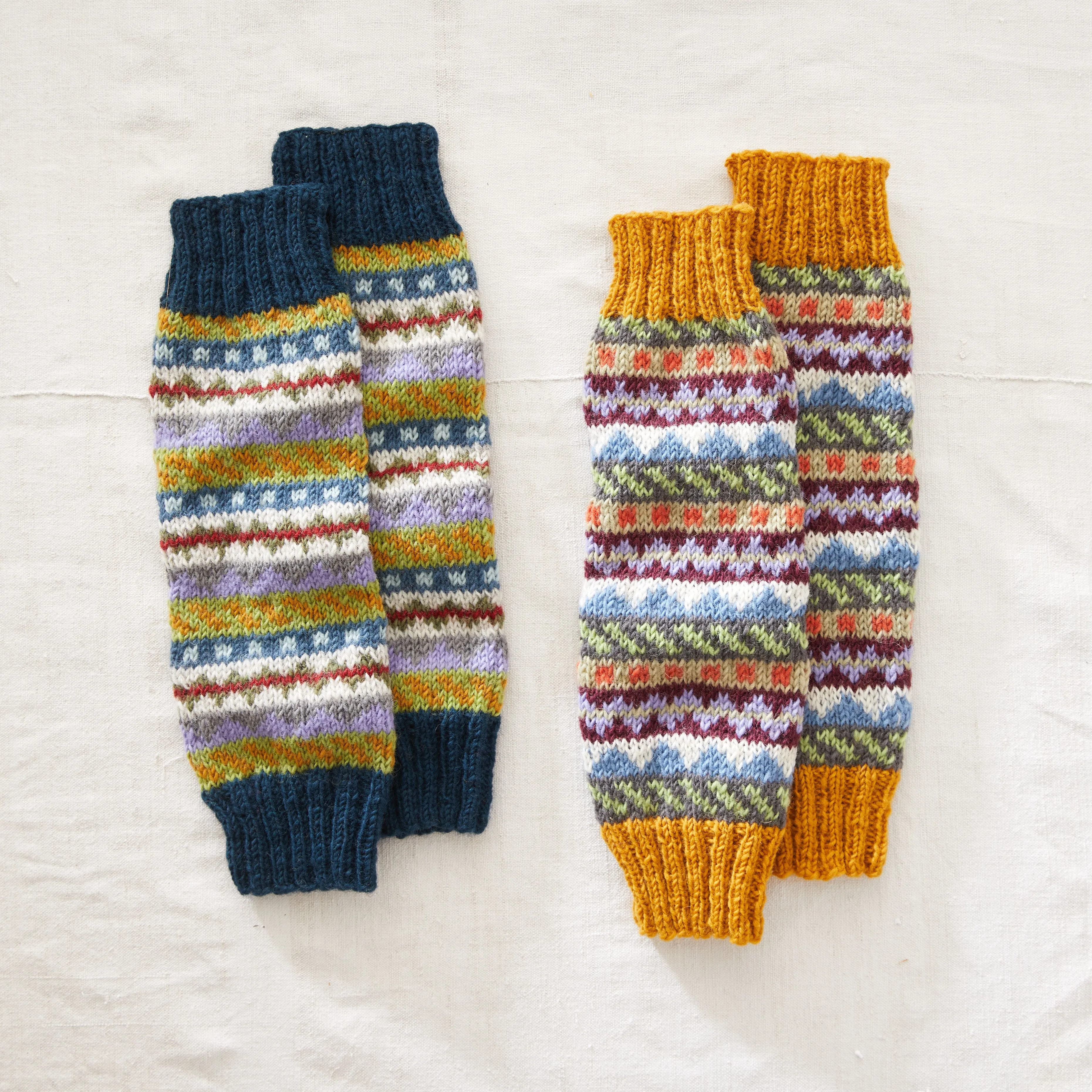 BHAWANA Fair Isle Legwarmers Handknit Waste Wool (WS)