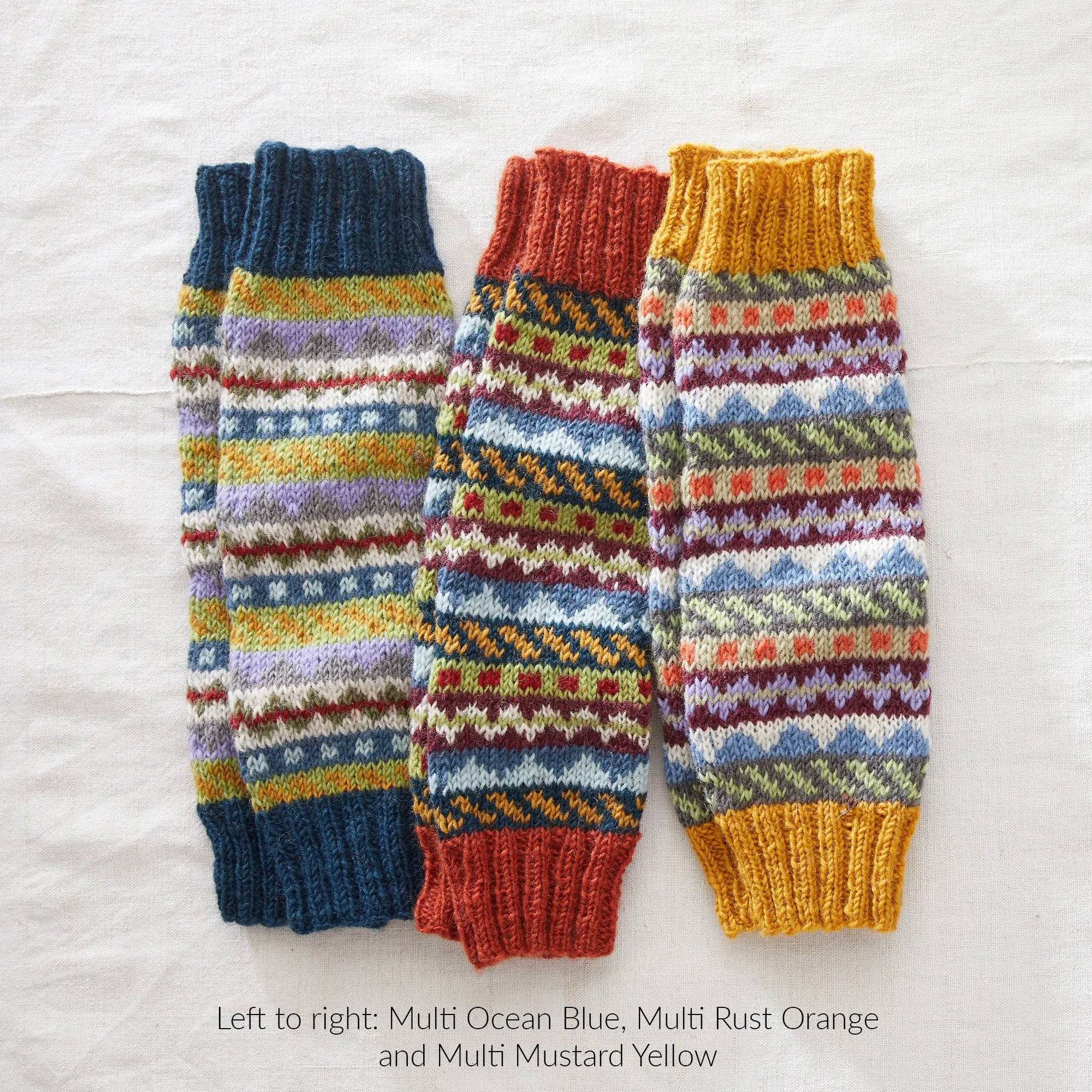 BHAWANA Fair Isle Legwarmers Handknit Waste Wool (WS)