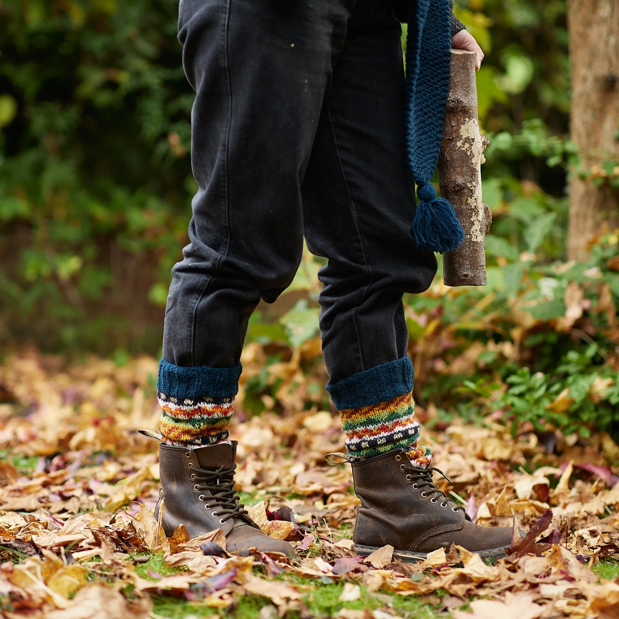 BHAWANA Fair Isle Legwarmers Handknit Waste Wool (WS)