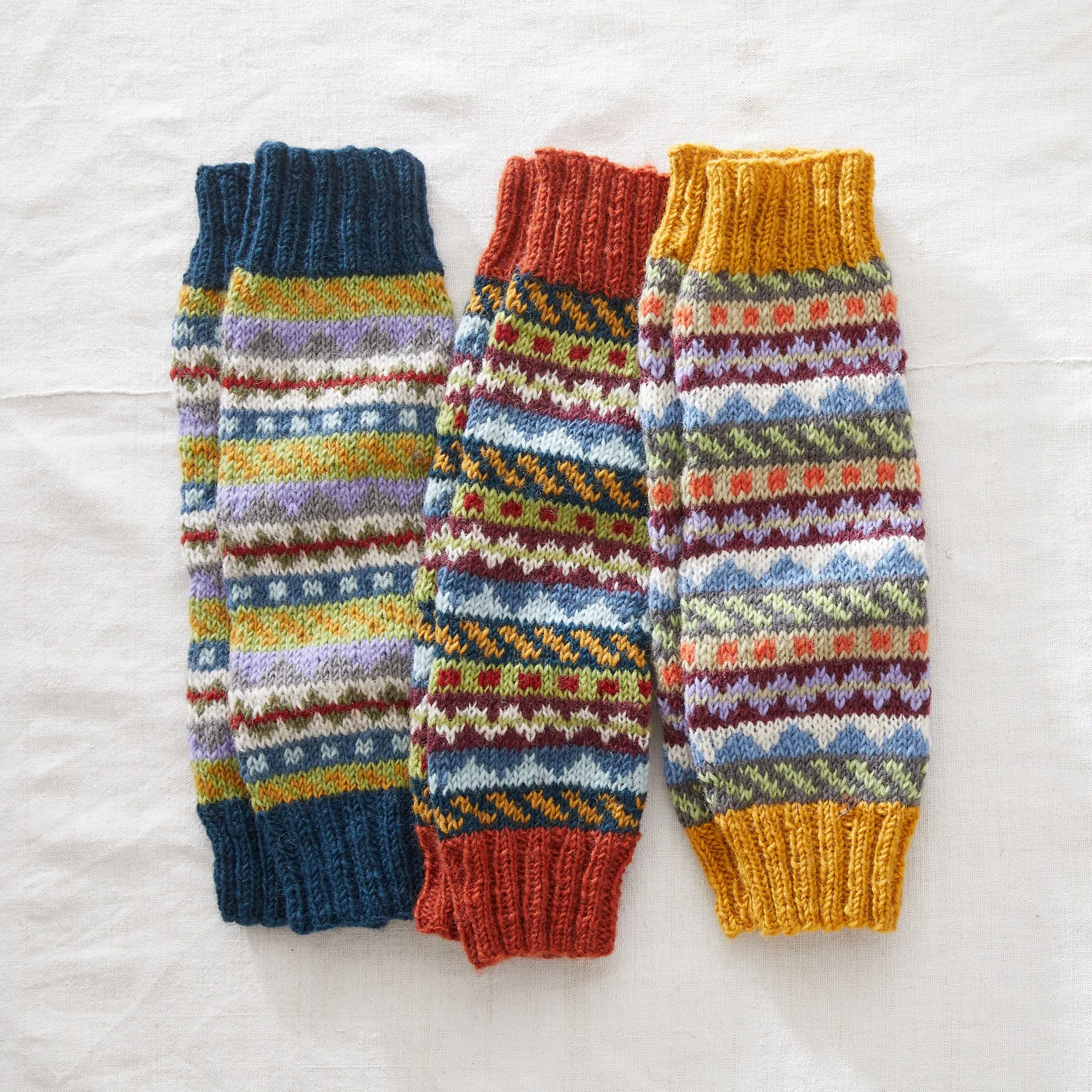 BHAWANA Fair Isle Legwarmers Handknit Waste Wool (WS)