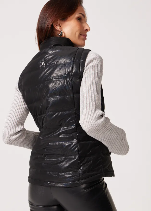 Black Leather Look Duck Down Puffer Vest