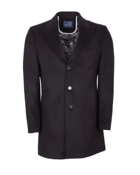 Black Plain Design Men's Overcoat J 504