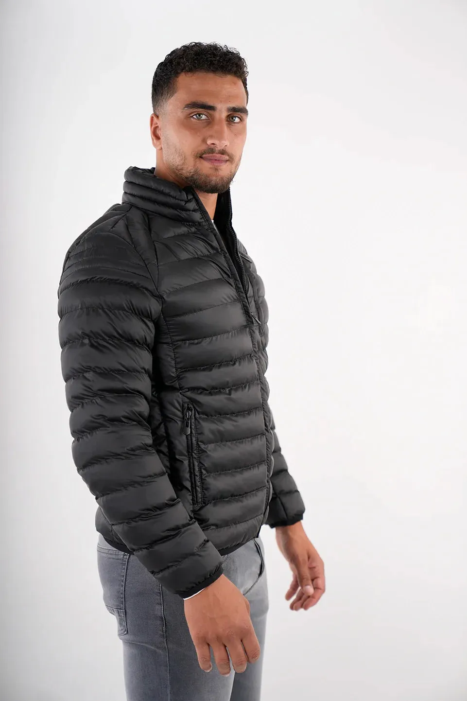 Black Puffer Jacket With Zipper Design