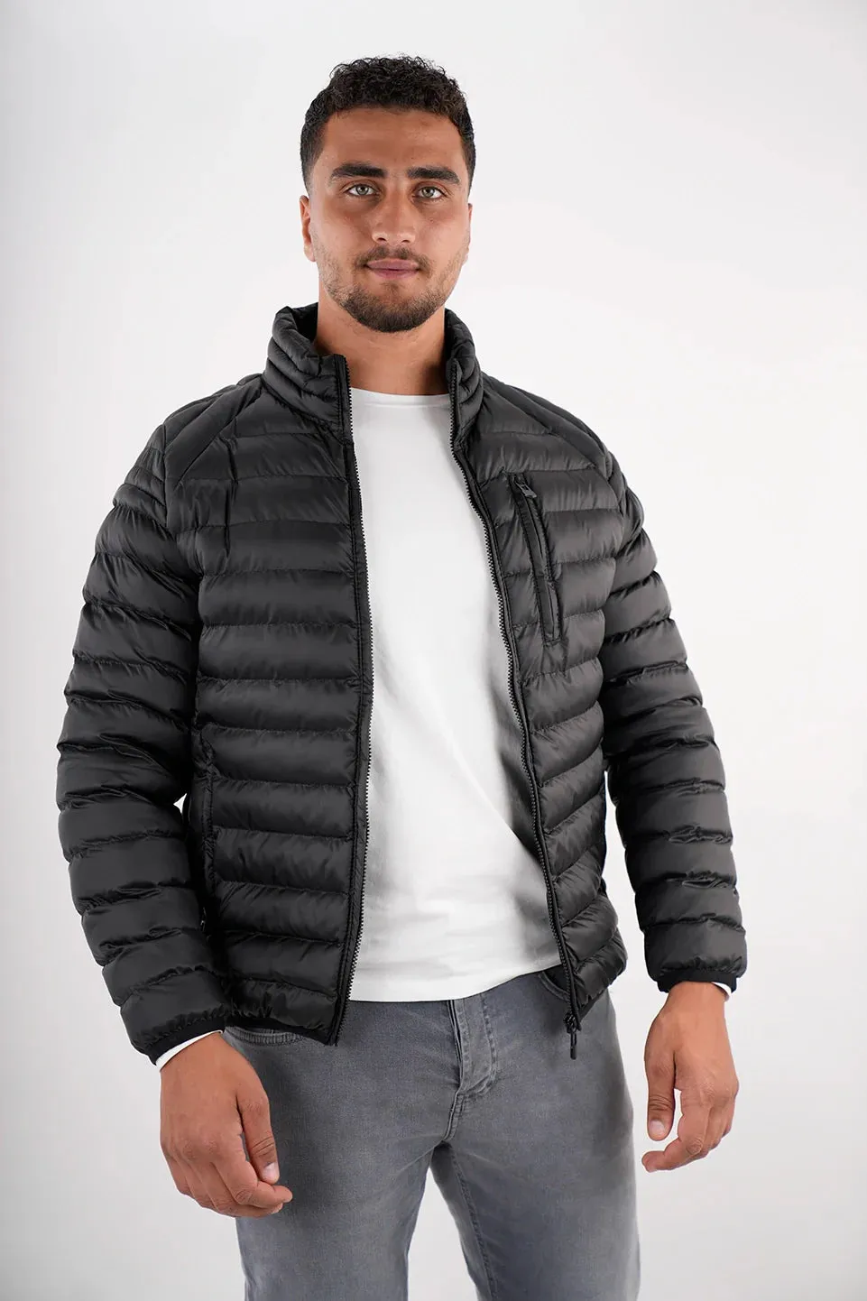 Black Puffer Jacket With Zipper Design