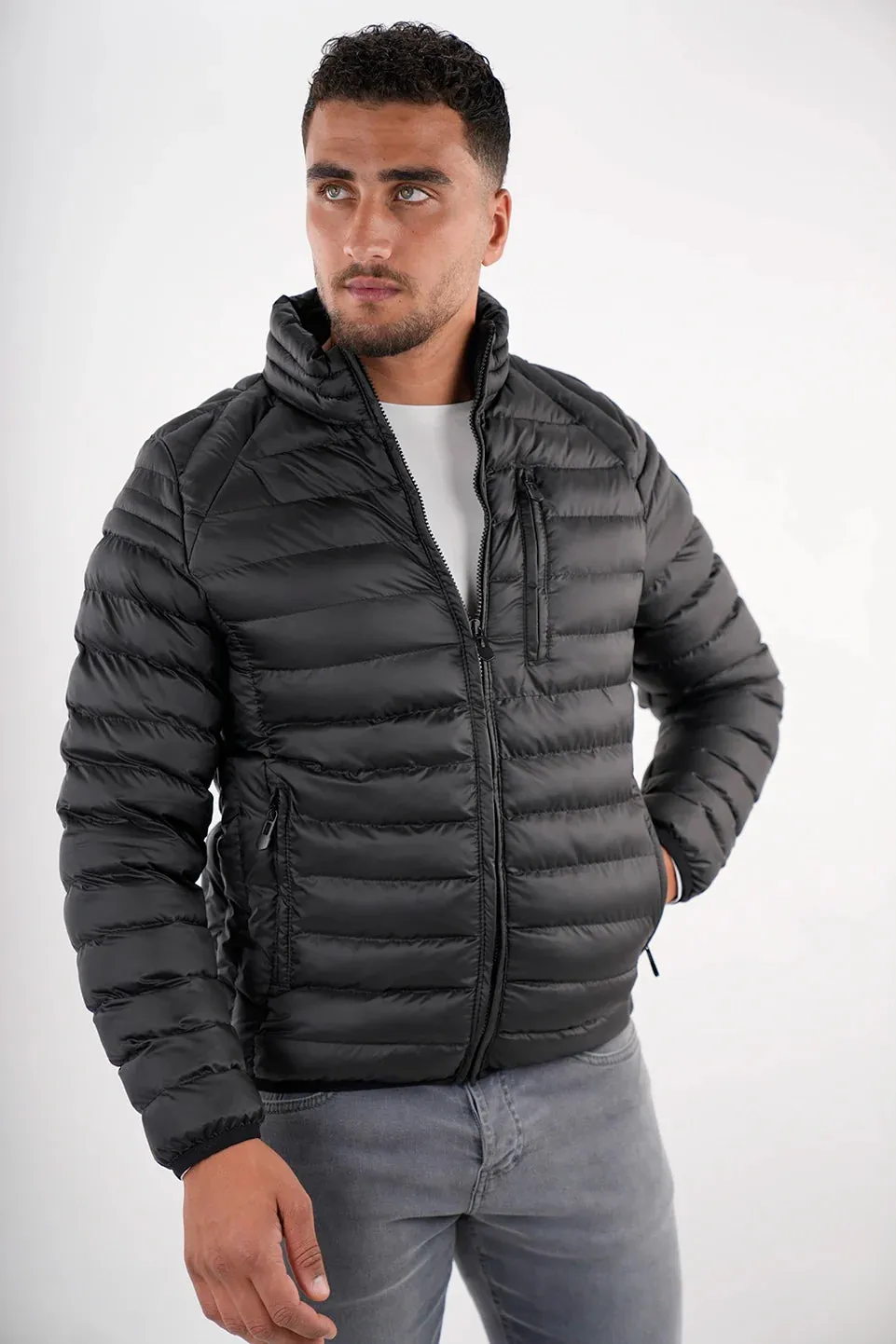 Black Puffer Jacket With Zipper Design