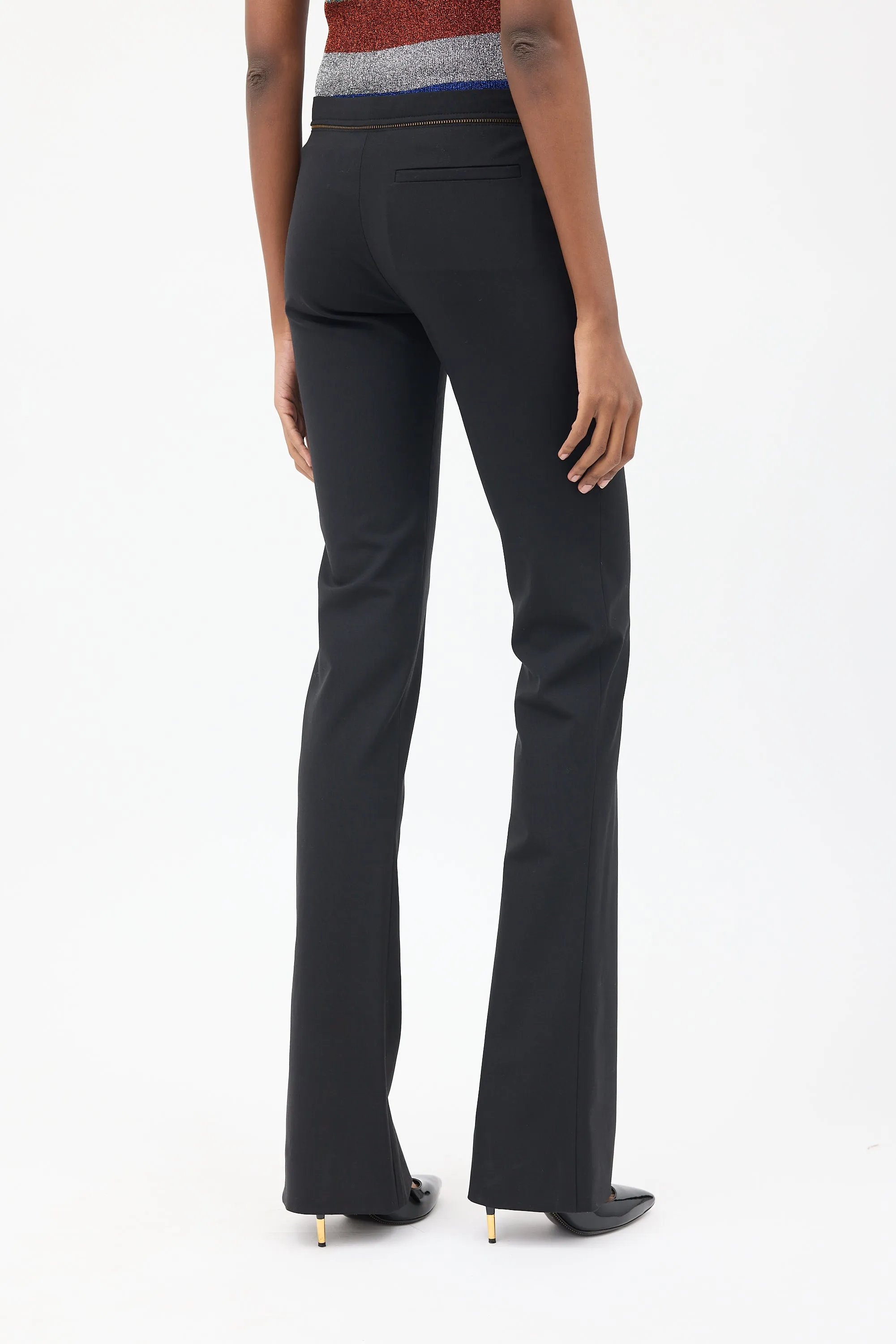 Black Zip Flared Trouser