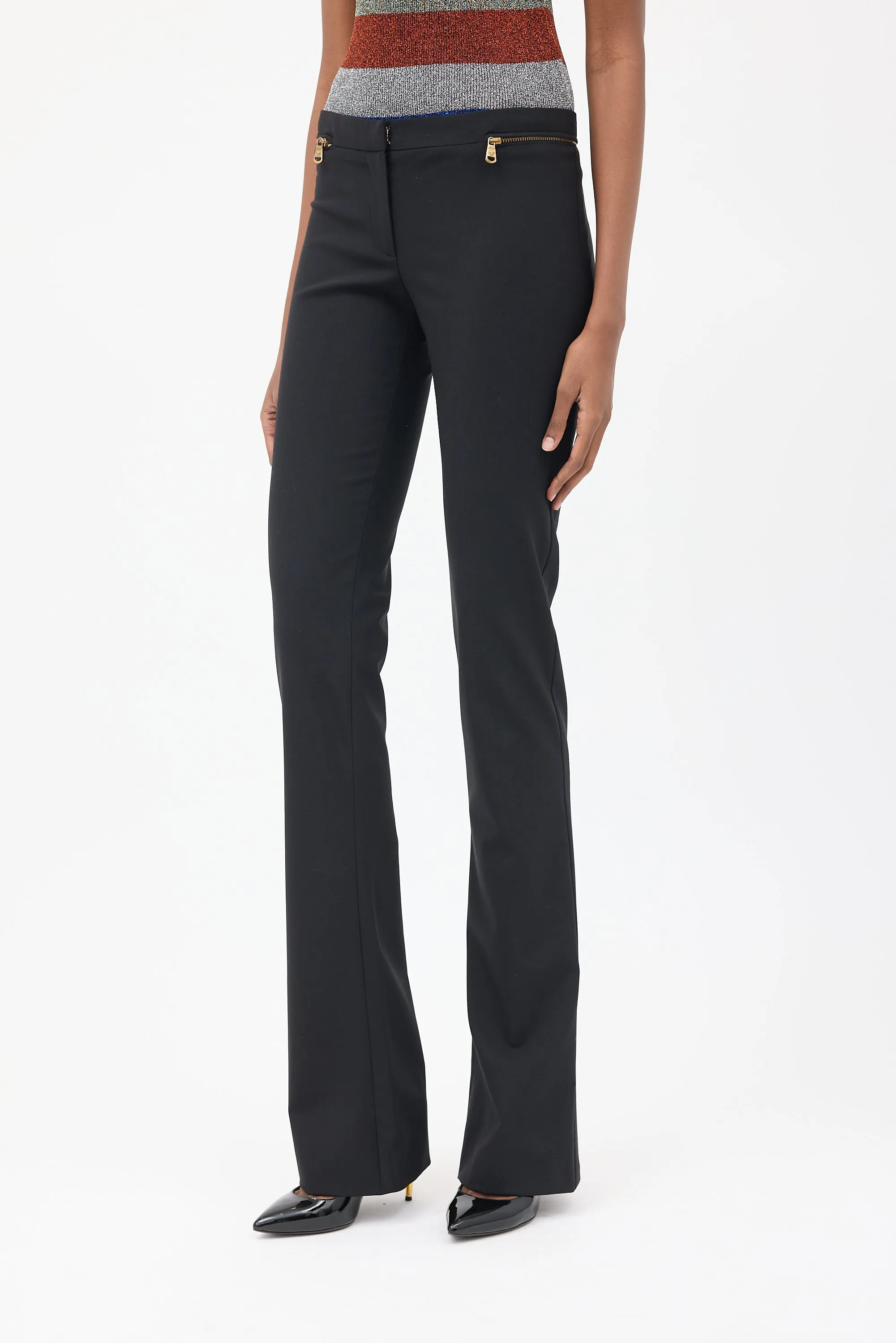 Black Zip Flared Trouser