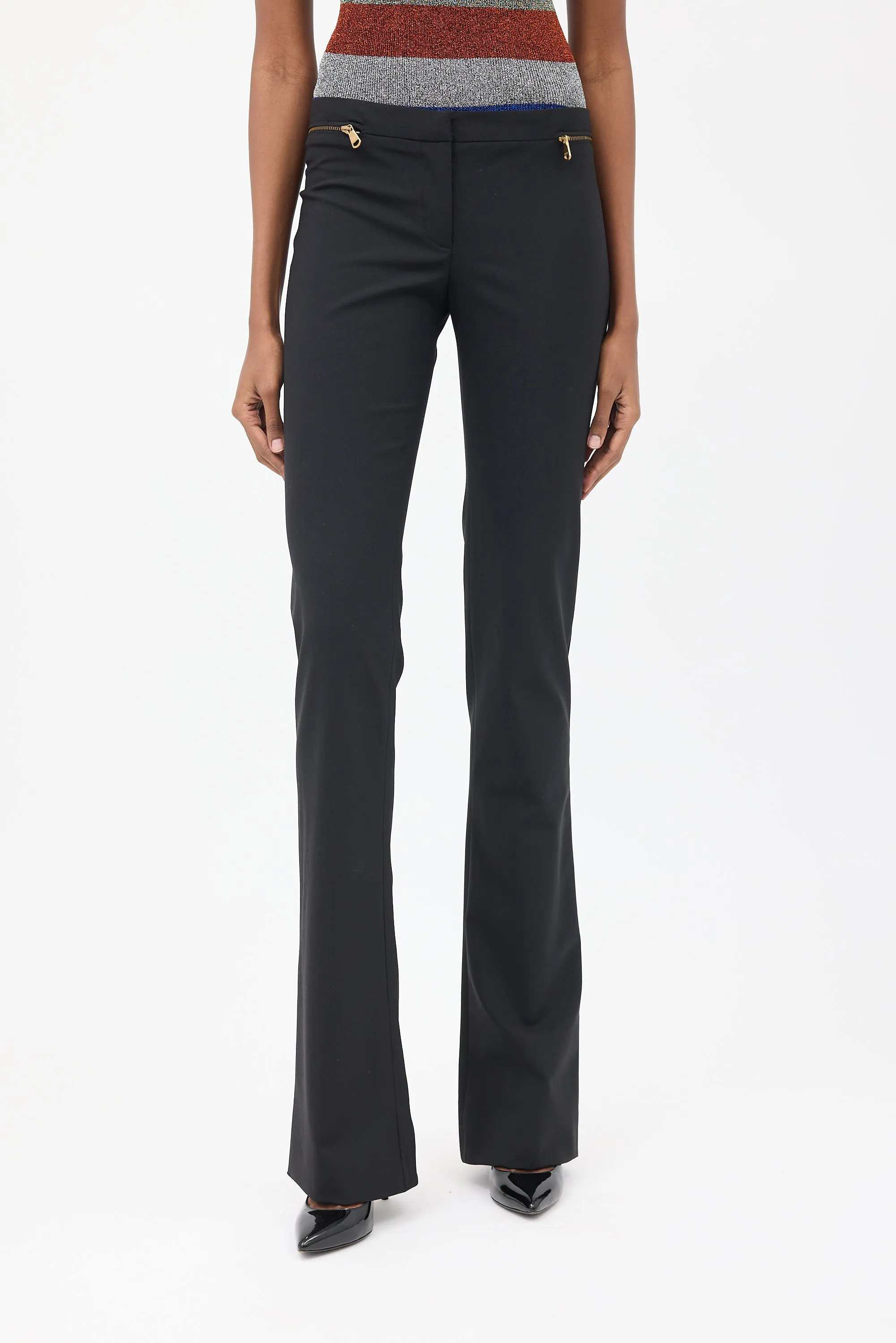 Black Zip Flared Trouser