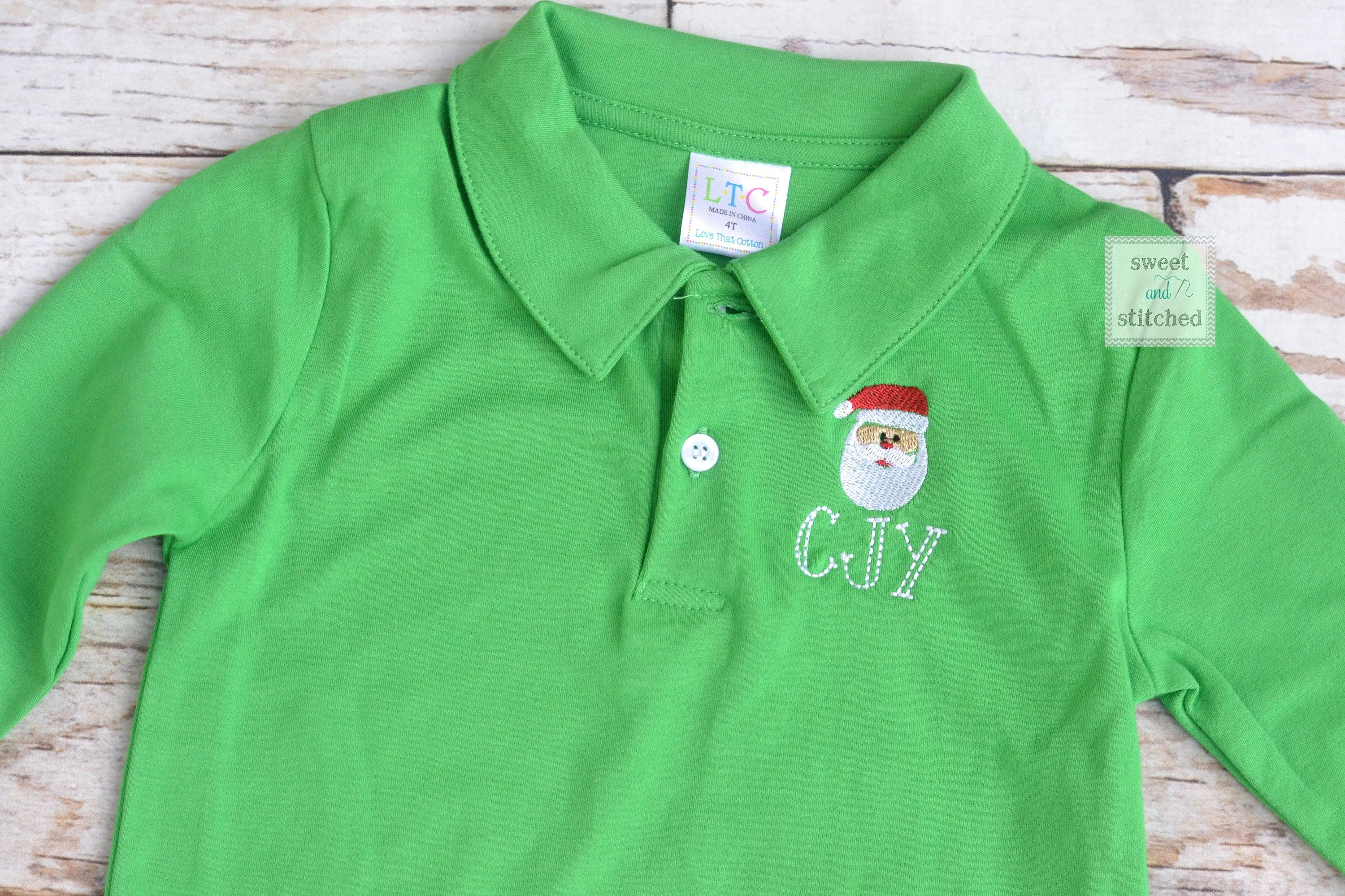 Boys Monogrammed santa shirt, monogrammed Christmas dress shirt, Christmas outfit, monogrammed shirt for santa pictures