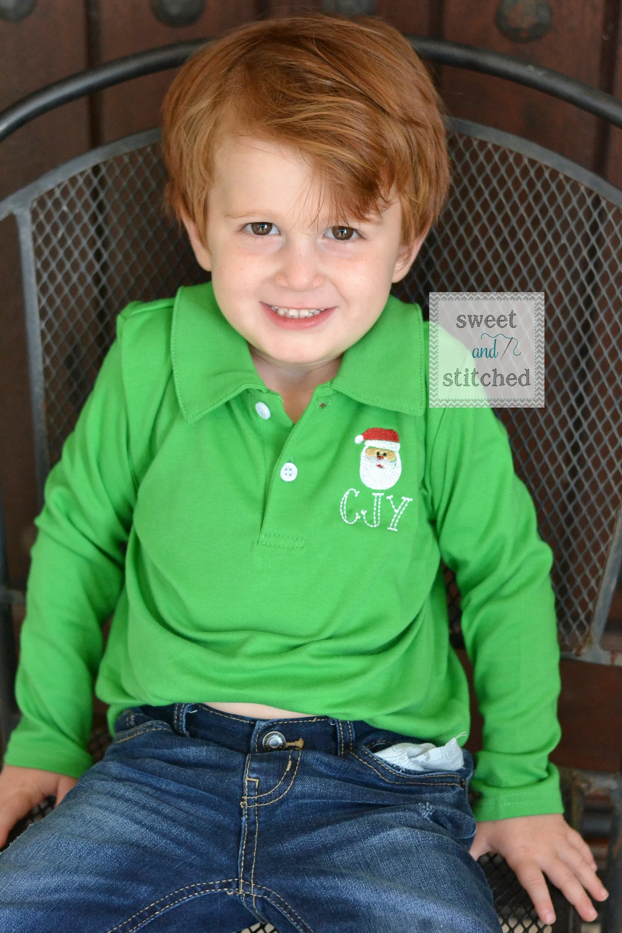 Boys Monogrammed santa shirt, monogrammed Christmas dress shirt, Christmas outfit, monogrammed shirt for santa pictures