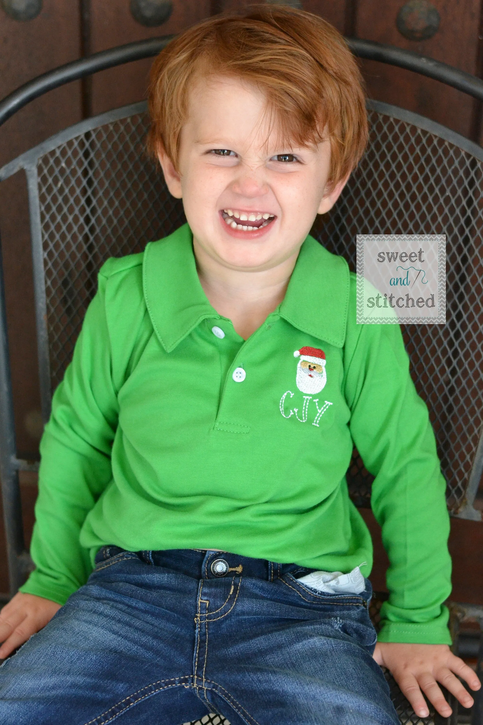 Boys Monogrammed santa shirt, monogrammed Christmas dress shirt, Christmas outfit, monogrammed shirt for santa pictures