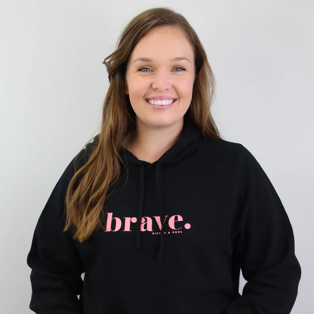 BRAVE HOODIE - Black with Pink Print