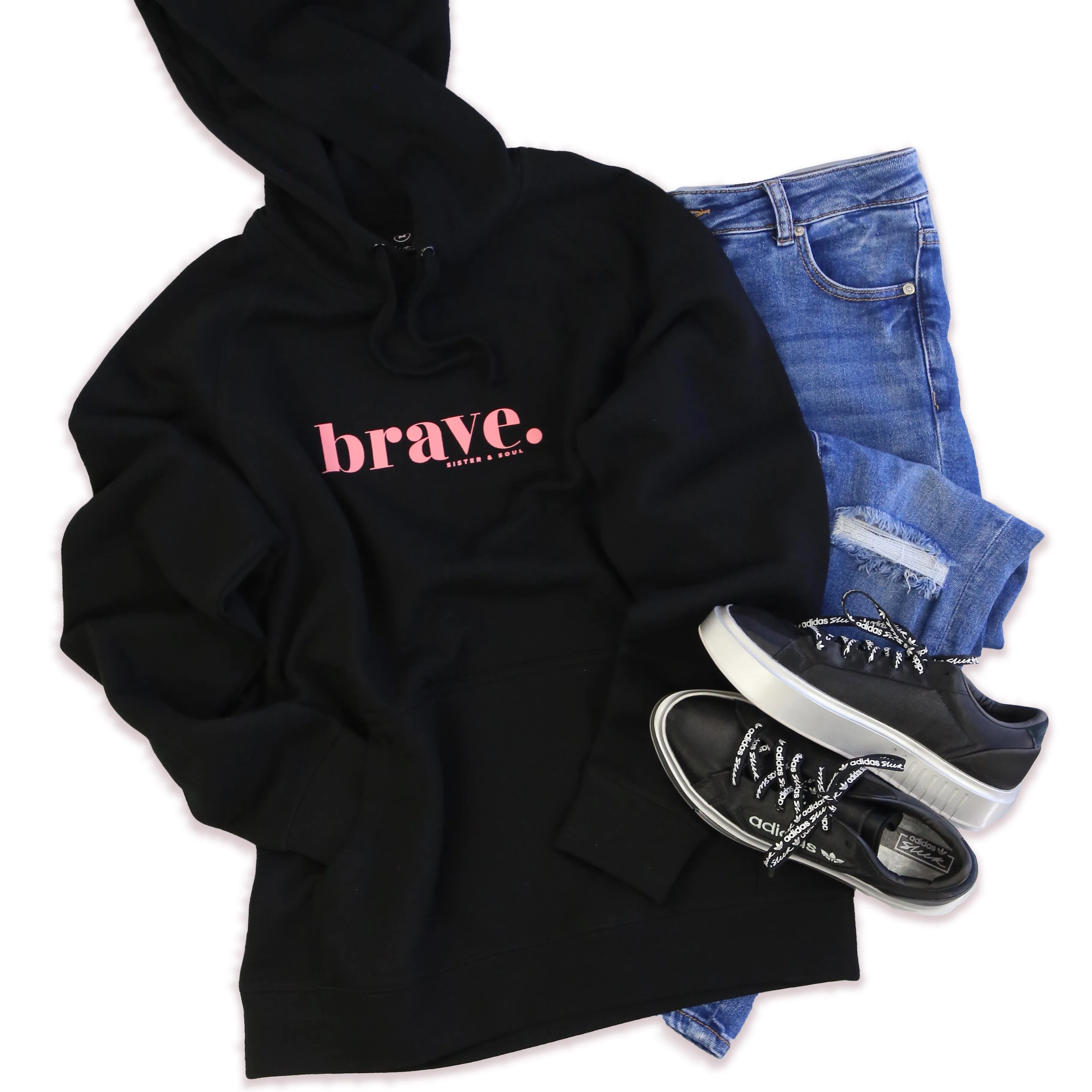 BRAVE HOODIE - Black with Pink Print