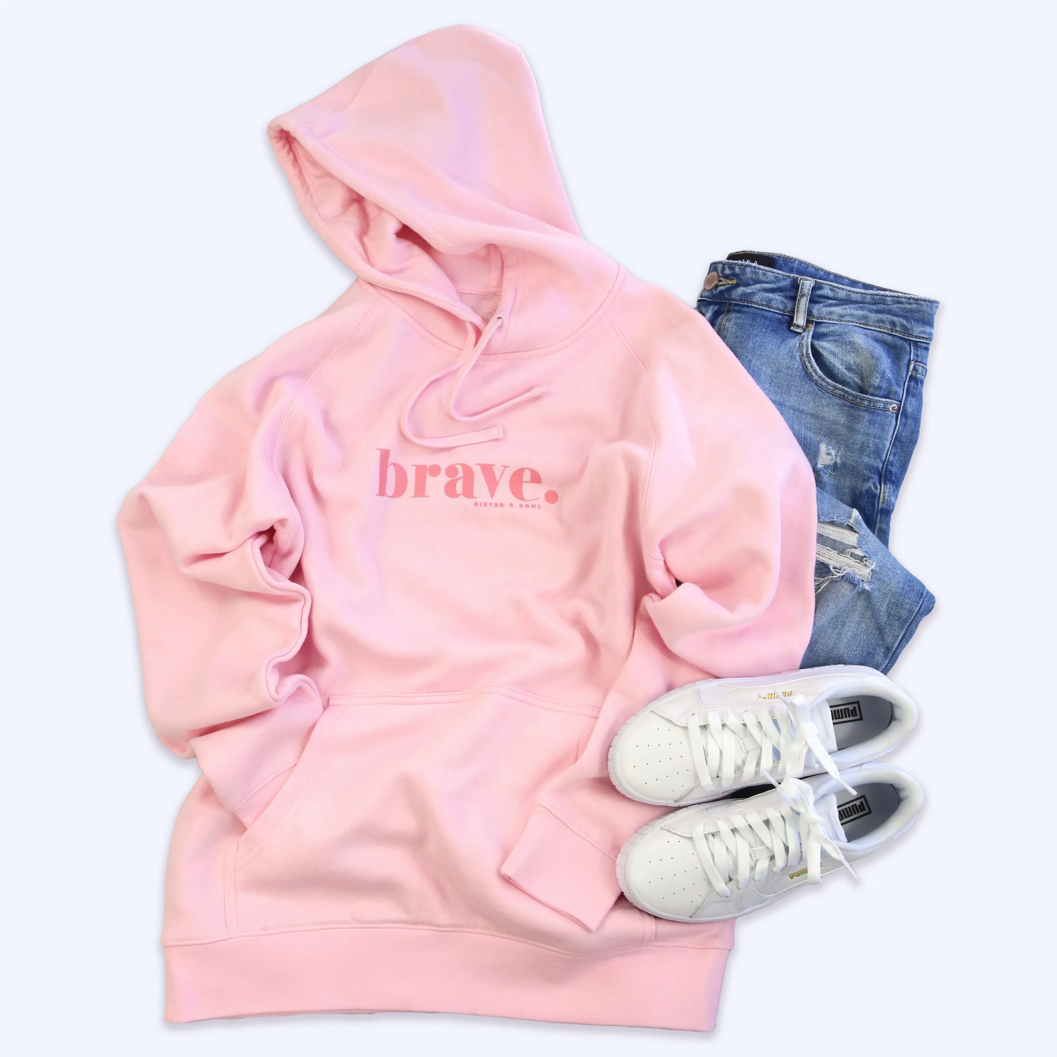 BRAVE HOODIE - Soft Pink with Pink Print