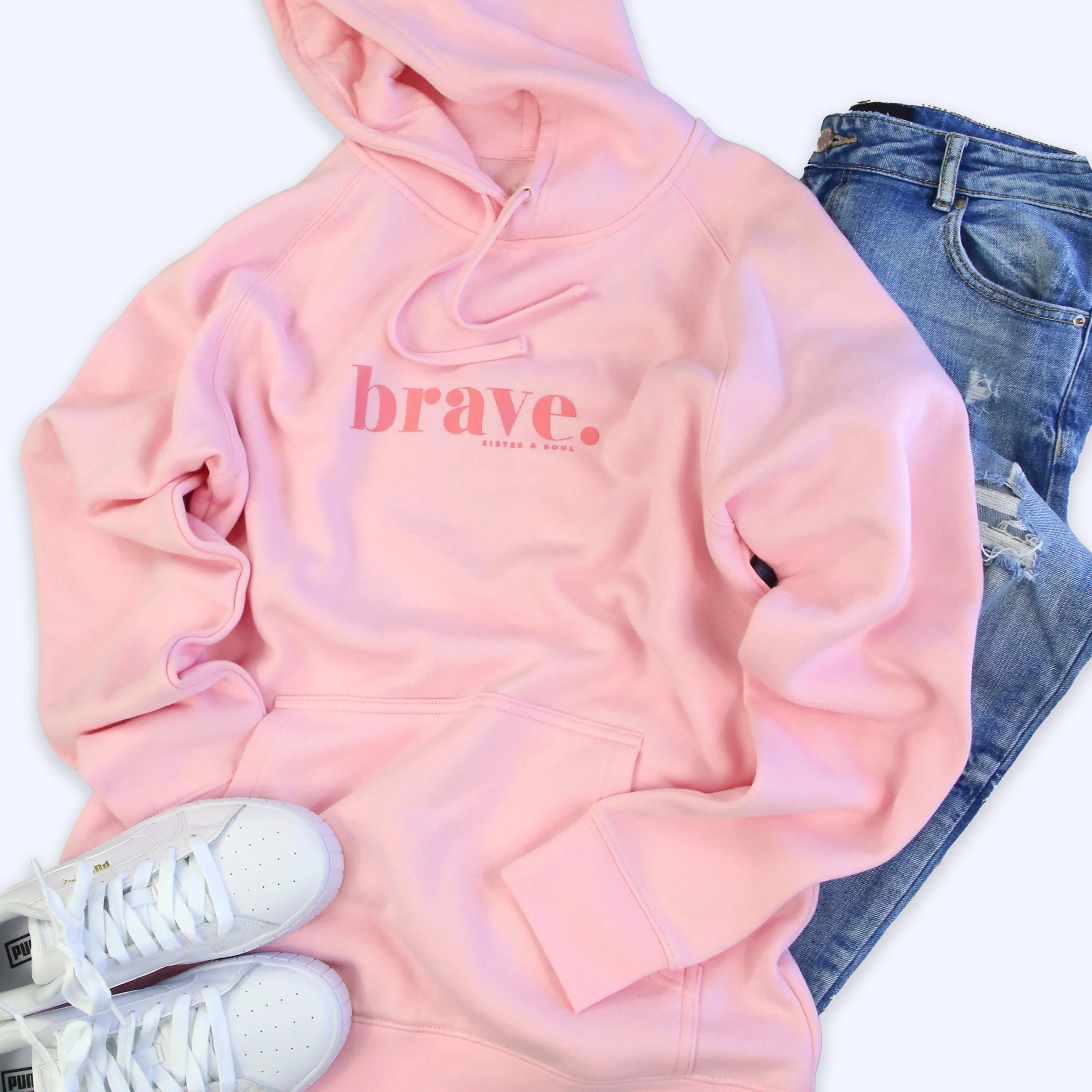 BRAVE HOODIE - Soft Pink with Pink Print