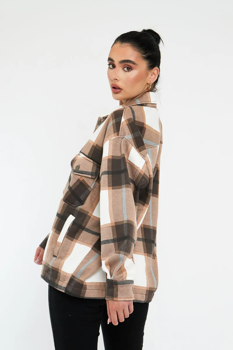 Brown Check Pocket Front Shacket - Misa